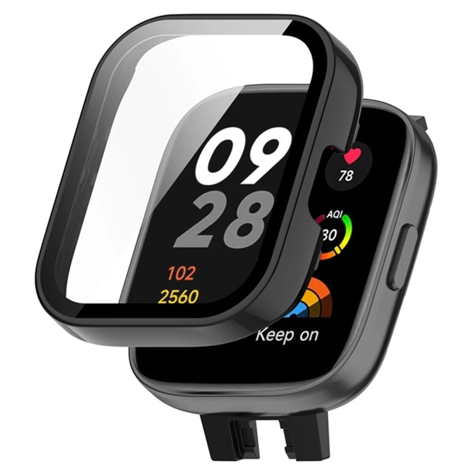 DL3 Mobilak Protective Case For Xiaomi Redmi Watch 3 (Not for Redmi Watch 3 Lite/Active) 9H Hardness PC Case Bumper Full Slim Protective Cover with Built-in Tempered Glass Screen Protector - Black