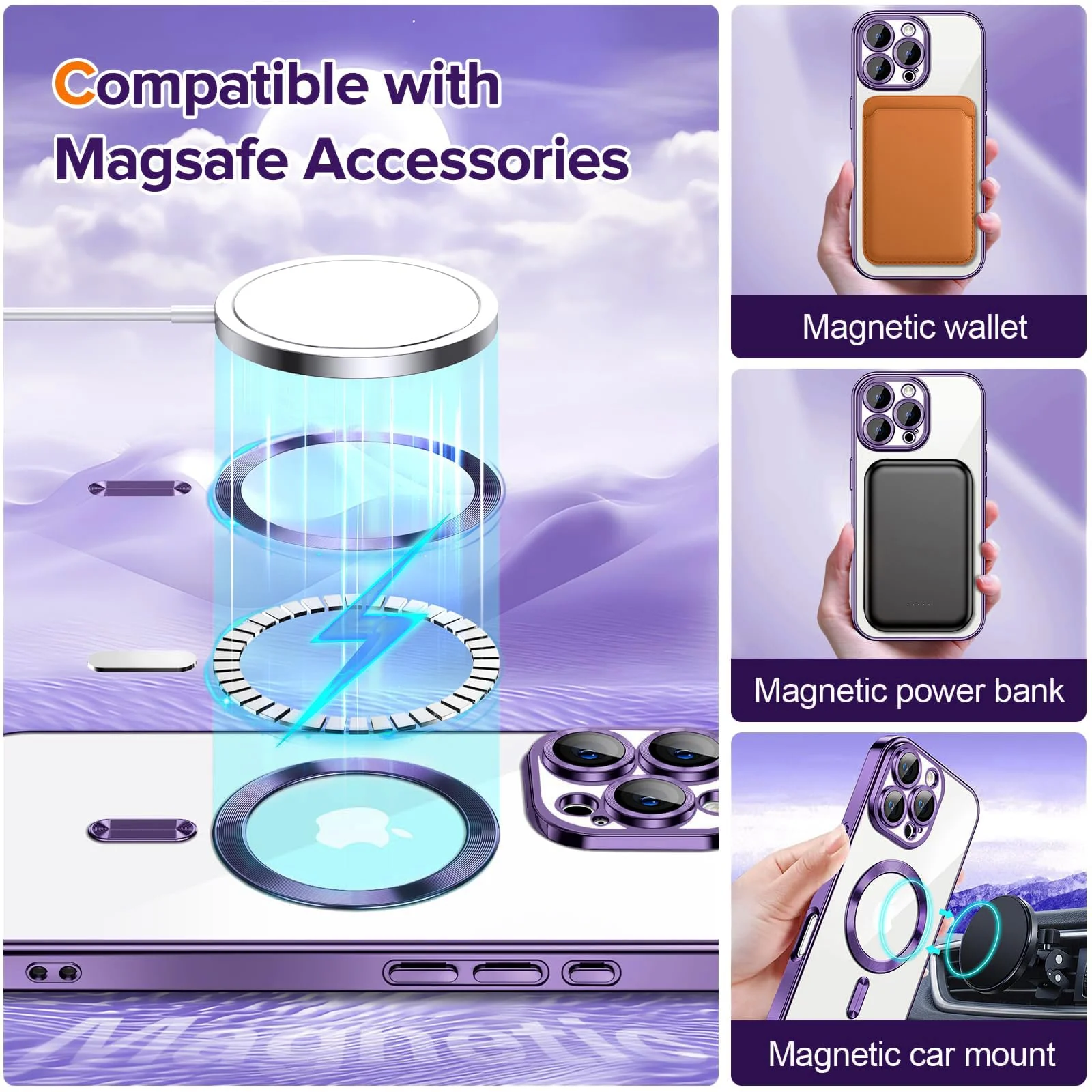 DL3 Mobilak Clear MagSafe-Compatible Magnetic Case for iPhone 16 Pro Max with Camera Protection and Shockproof Design - Deep Purple