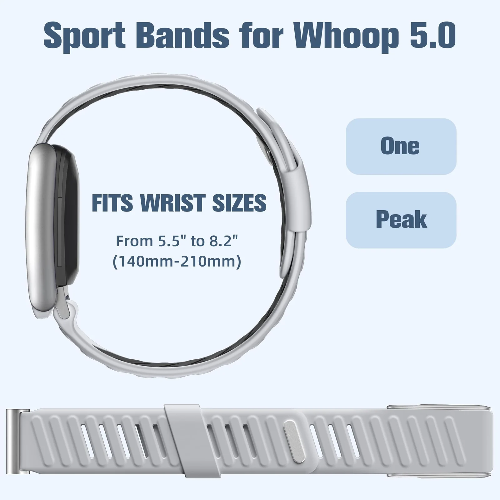 MOBIGON Breathable Silicone Sport Strap for WHOOP 5.0 One / Peak (Not Life), Gray / Black