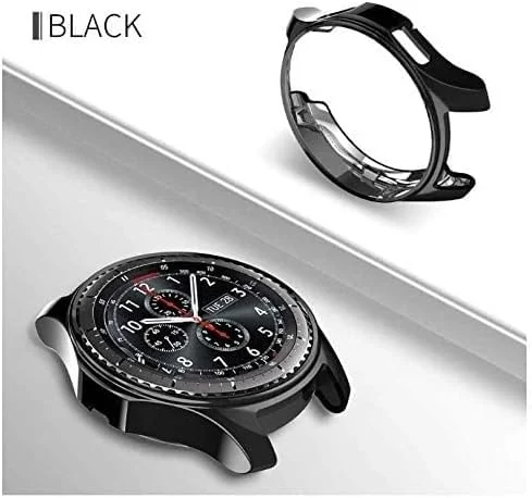 DL3 Mobilak Case Compatible with samsung galaxy 46mm Gear S3 Case All-Around Screen Protector Watch Soft TPU Shockproof Cover Slim Guard Thin Bumper Shell Protector - Black