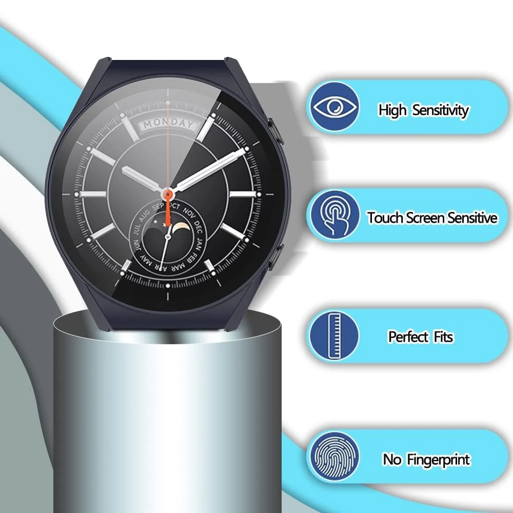 DL3 Mobilak Case with Screen Protector for Xiaomi Watch S1, Bumper Full Coverage Hard PC Overall Protective Cover, Built-in Tempered Glass Film High Sensitivity For Xiaomi Watch S1 - Blue
