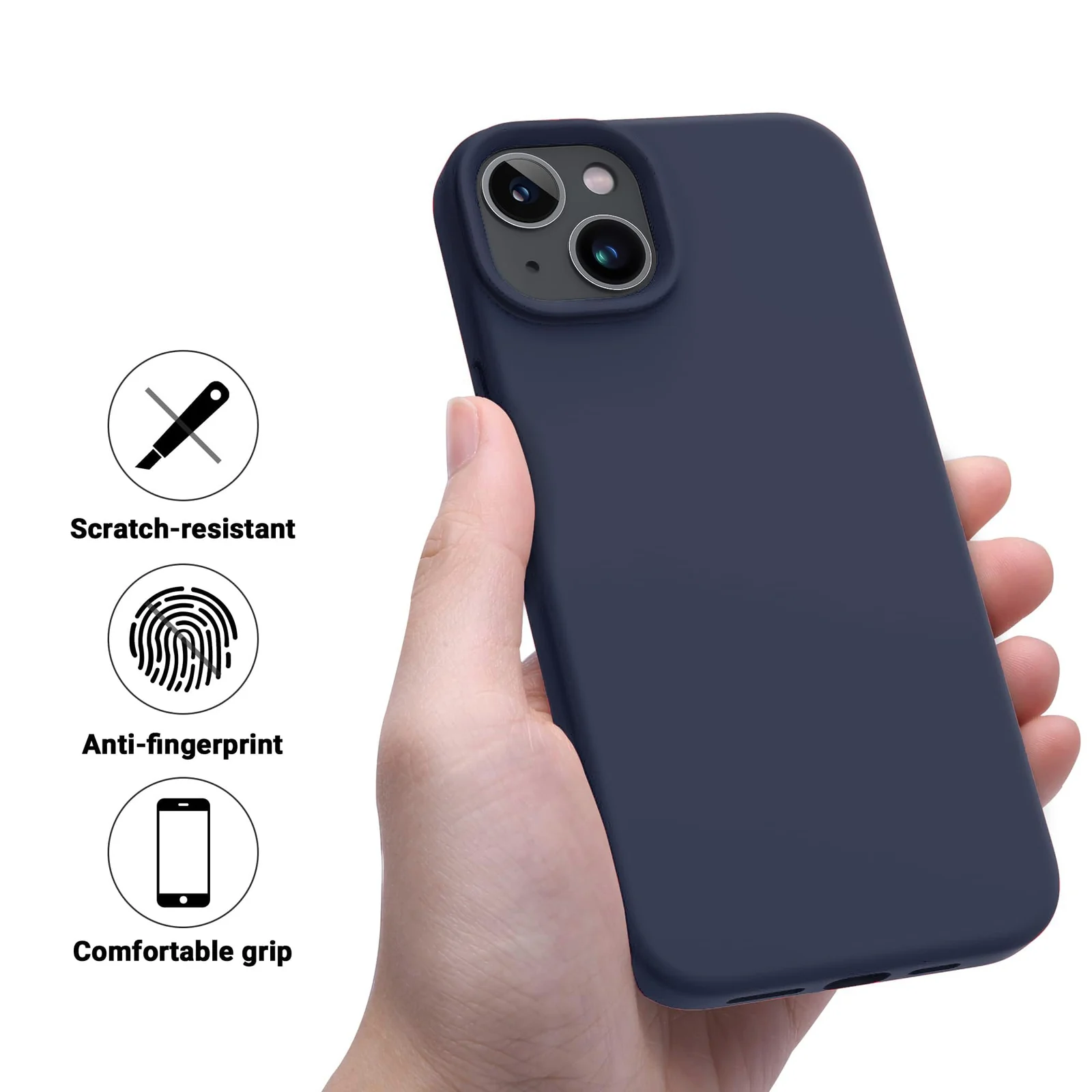 "DL3 Mobilak Compatible with iPhone 15 Plus/iPhone 14 Plus Case 6.7"", Slim Liquid Silicone 3 Layers Soft Gel Rubber Cover Protective Phone Case with Anti-Scratch Microfiber Lining - Dark Blue"