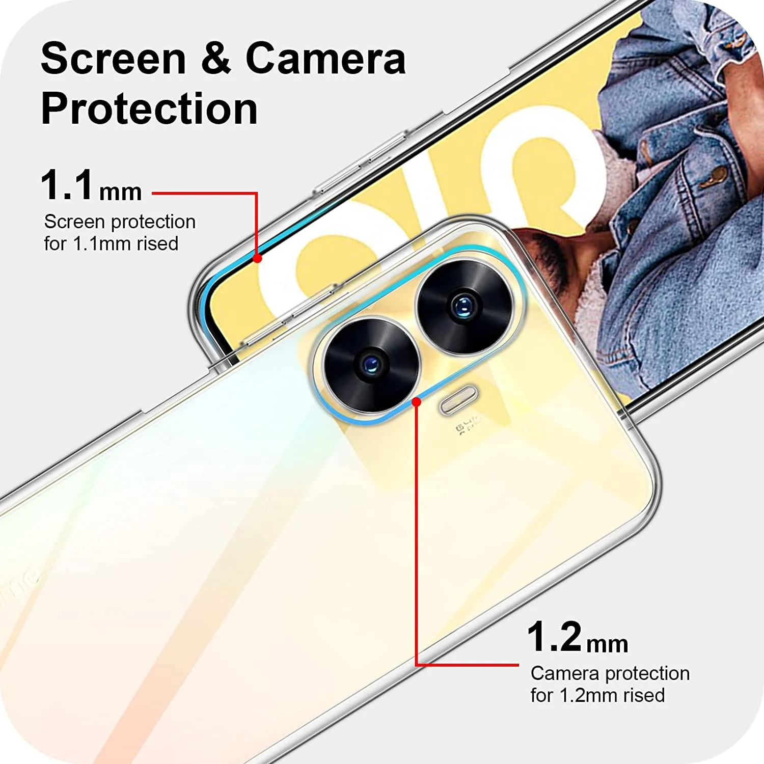 DL3 Mobilak Case Compatible with realme C55 Case Crystal Soft TPU Gel Case Flexible Silicone Anti-Scratch Camera Protection TPU Cover - Clear