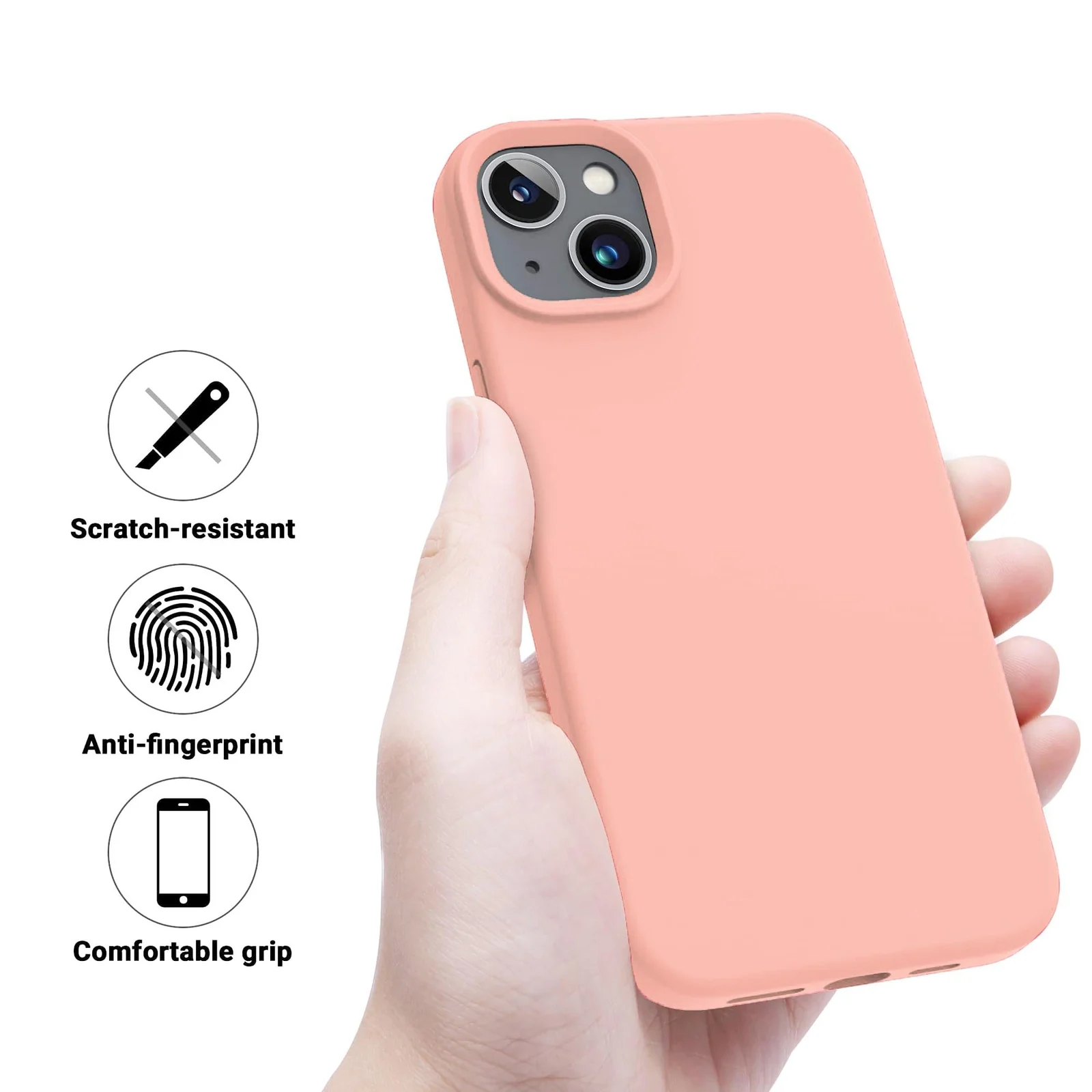 DL3 Mobilak Liquid Silicone Protective Case for iPhone 14 (6.1 Inch) with Camera Protection and Microfiber Lining - Pine Pink