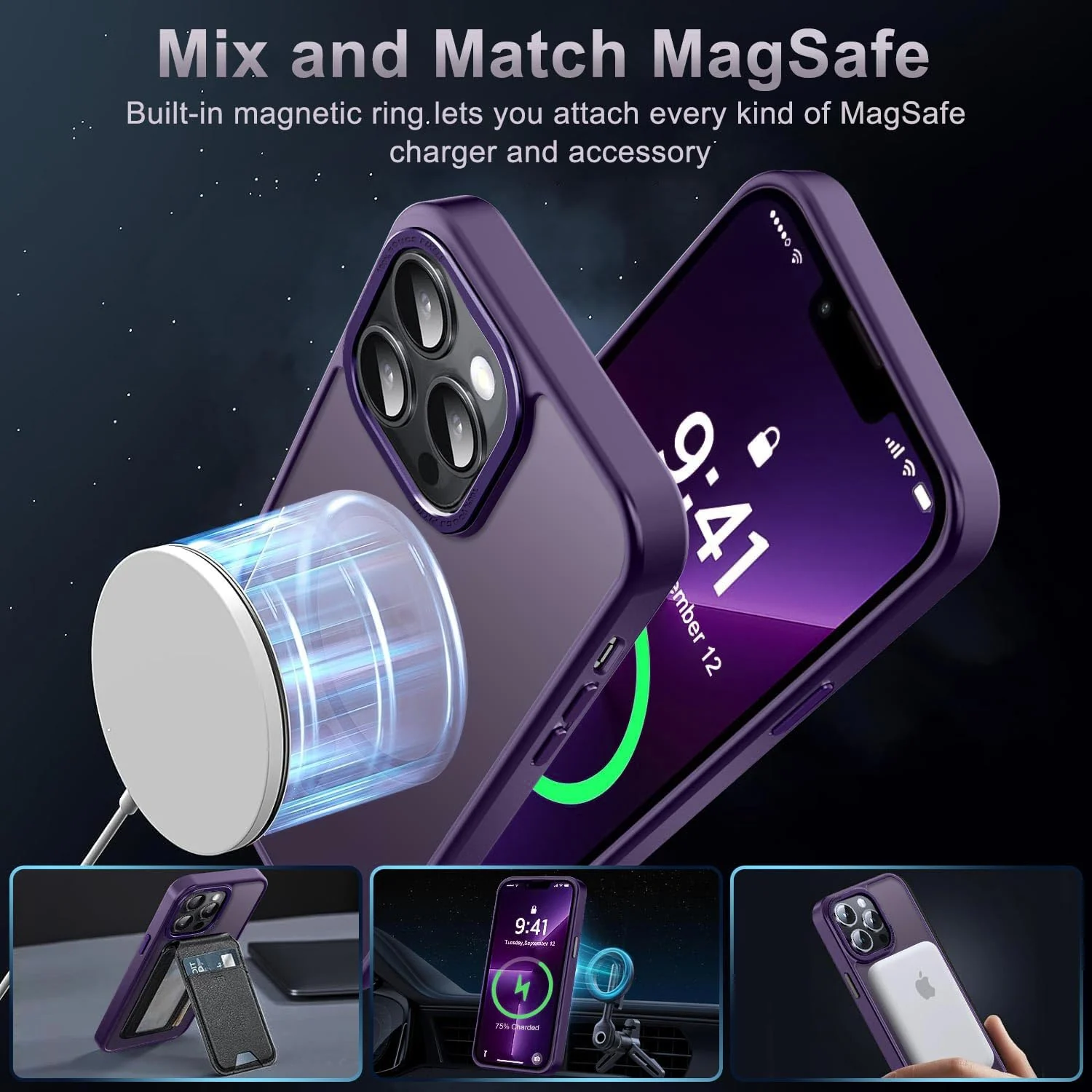 DL3 Mobilak Case for iPhone 15 Pro 6.1-Inch Magnetic Translucent Matte Phone Cases [Compatible with MagSafe] Thin Slim Fit Shockproof Hard Protective Cover for Women Men Girls - Purple