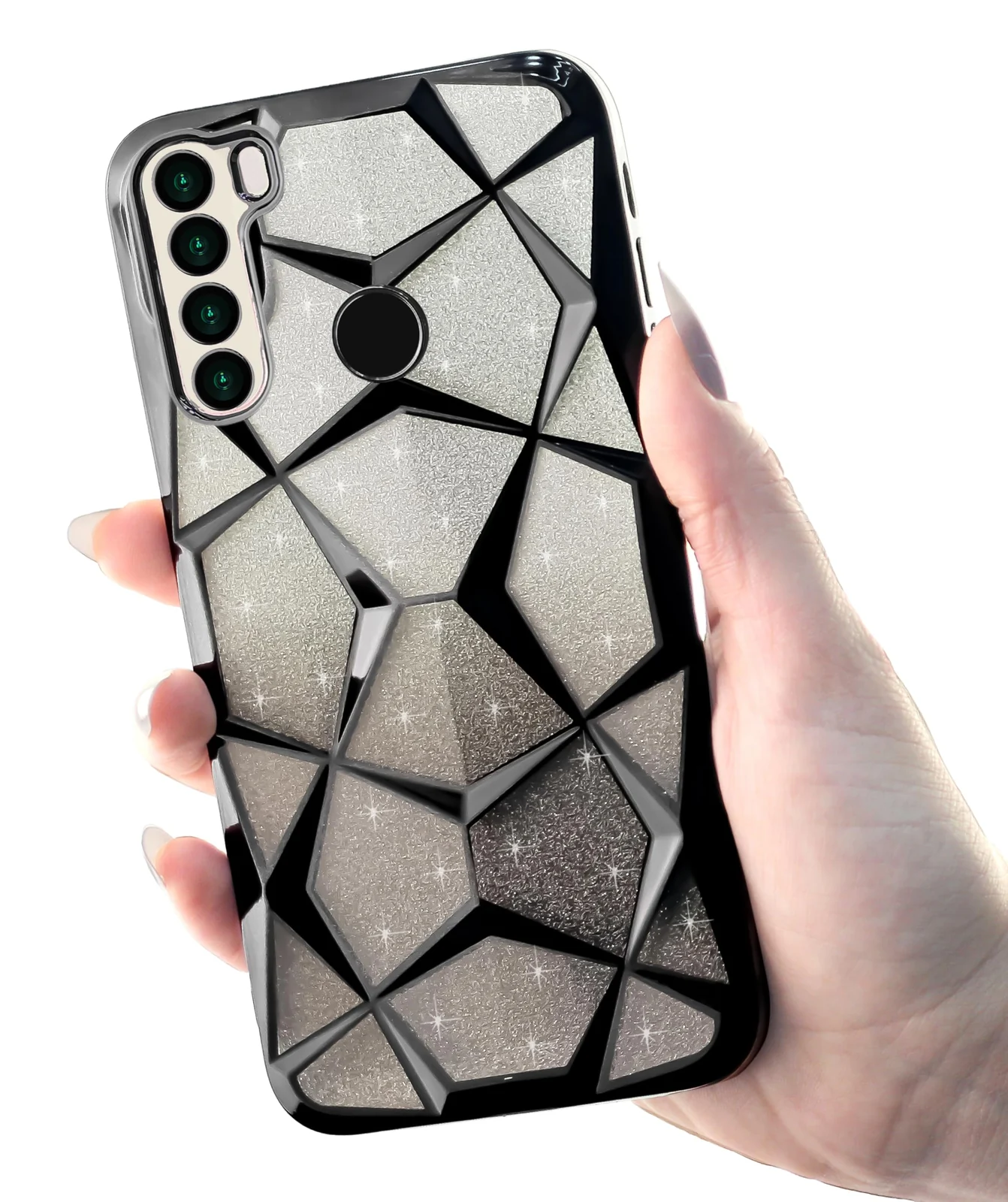 DL3 Mobilak Case Compatible with Xiaomi Redmi Note 8 Plating Bling Gradient Glitter Clear Cover Soft TPU Silicone Cute Camera Protection Shockproof Back for Women Girls - Black