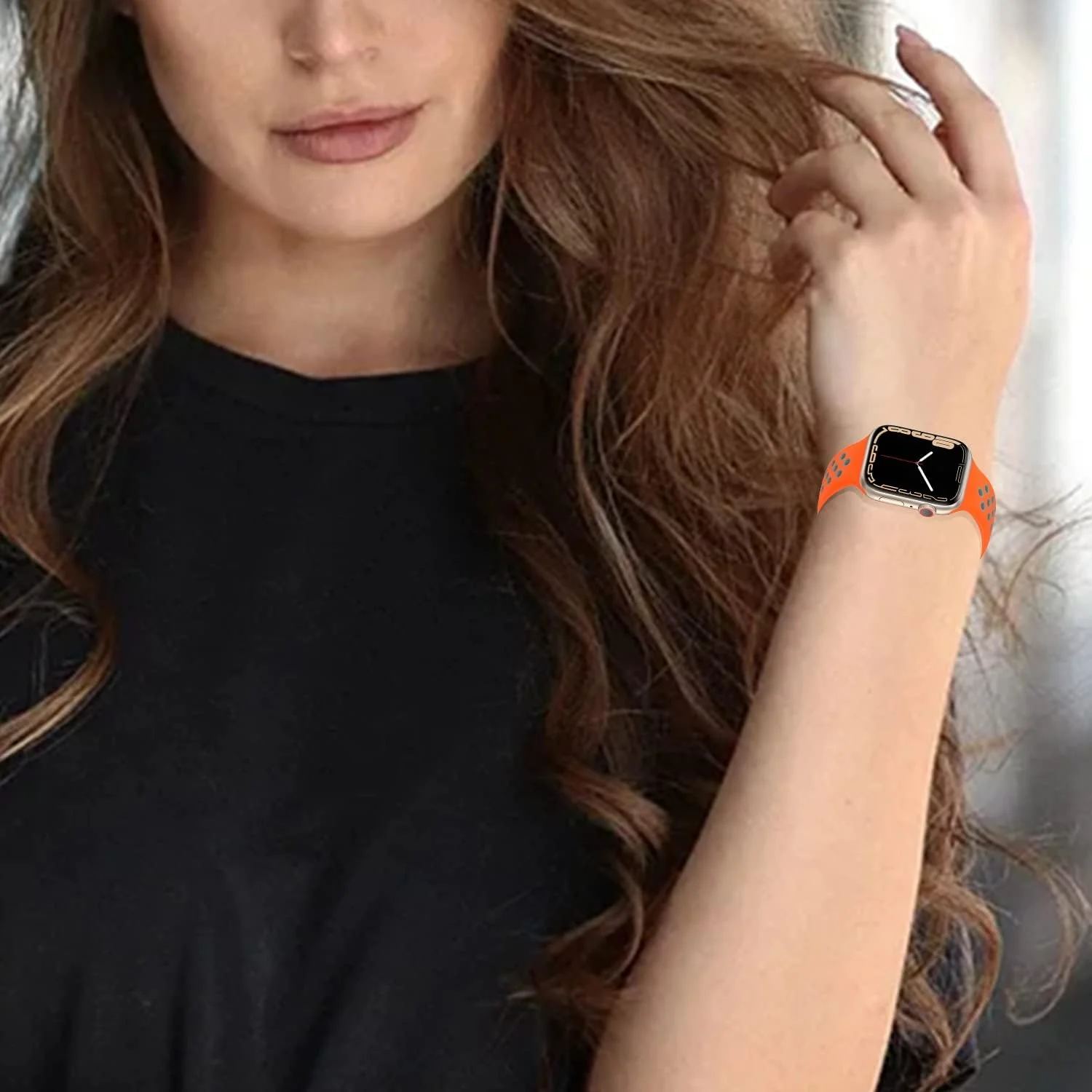 DL3 Mobilak Sport Strap For Apple Watch 49mm 45mm 44mm 42mm 41mm 40mm 38mm, Breathable Silicone Double Hole Band, for iWatch Ultra 2 Series 9 8 7 6 5 4 3 SE (&, 42mm/44mm/45mm/49mm) - Orange & Grey
