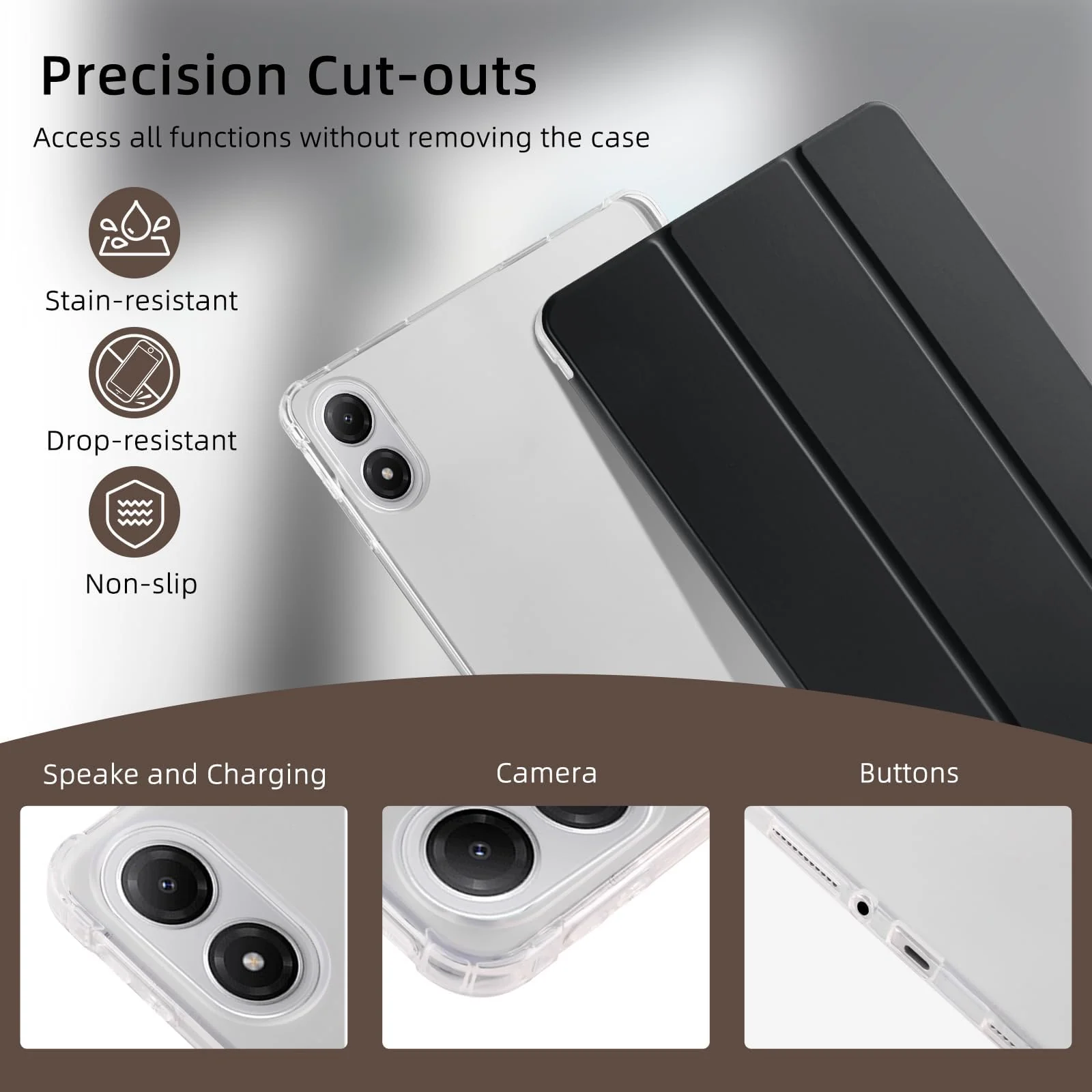 DL3 Mobilak Case for Xiaomi Redmi Pad 2 Pro (2025) / Redmi Pad Pro (2024) / POCO Pad (2024) 12.1-inch, Clear Shockproof Back Cover Built-in Pencil Holder, Auto Sleep/Wake - Black