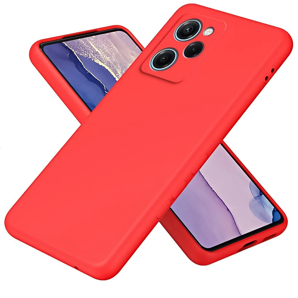 DL3 Mobilak POCO X5 Pro 5G Case, Soft Flexible Silicone Gel Rubber Bumper Cover, Full Body Shockproof Protective Phone Case - Red