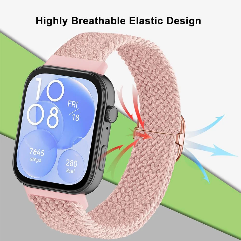 DL3 Mobilak Replacecment Band Compatible with Huawei Watch Fit 3 for Women Men, Adjustable Braided Bands Straps Elastics Sport Wristband Nylon Band for Huawei Watch Fit 3 Strap - Pink