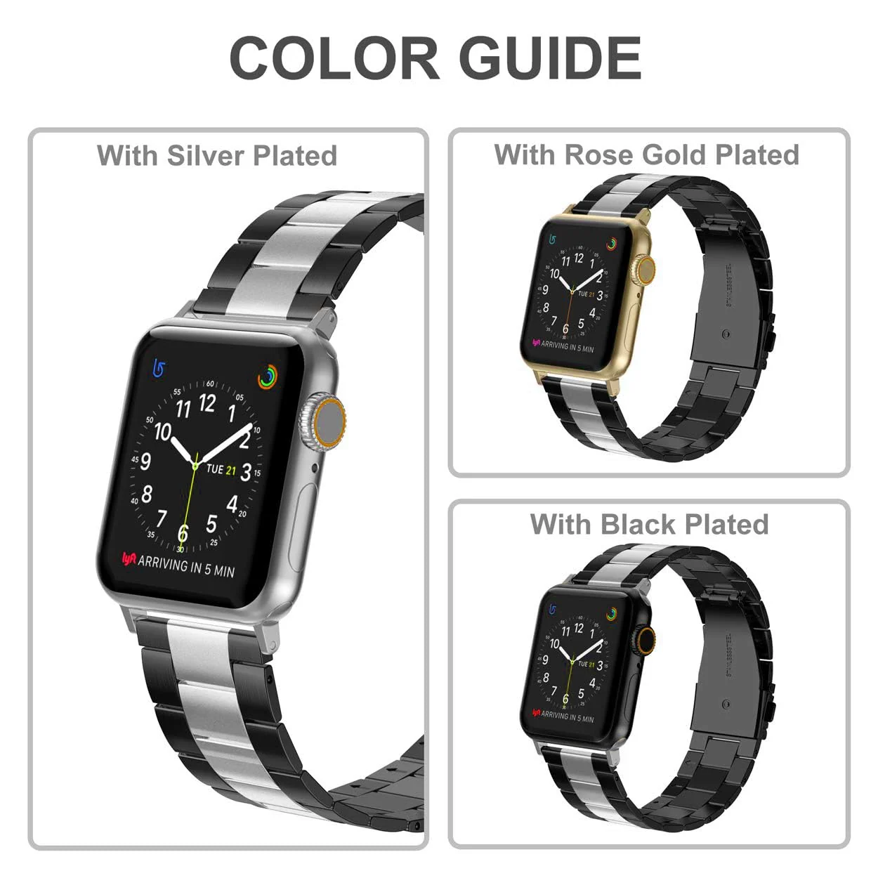 DL3 Mobilak Stainless Steel Band with Case Compatible with Apple Watch Band 45mm Series 9/8/7, Men Woman Business Strap with Protective Bumper Cover for iWatch Series 7/8/9 45mm - Black Silver