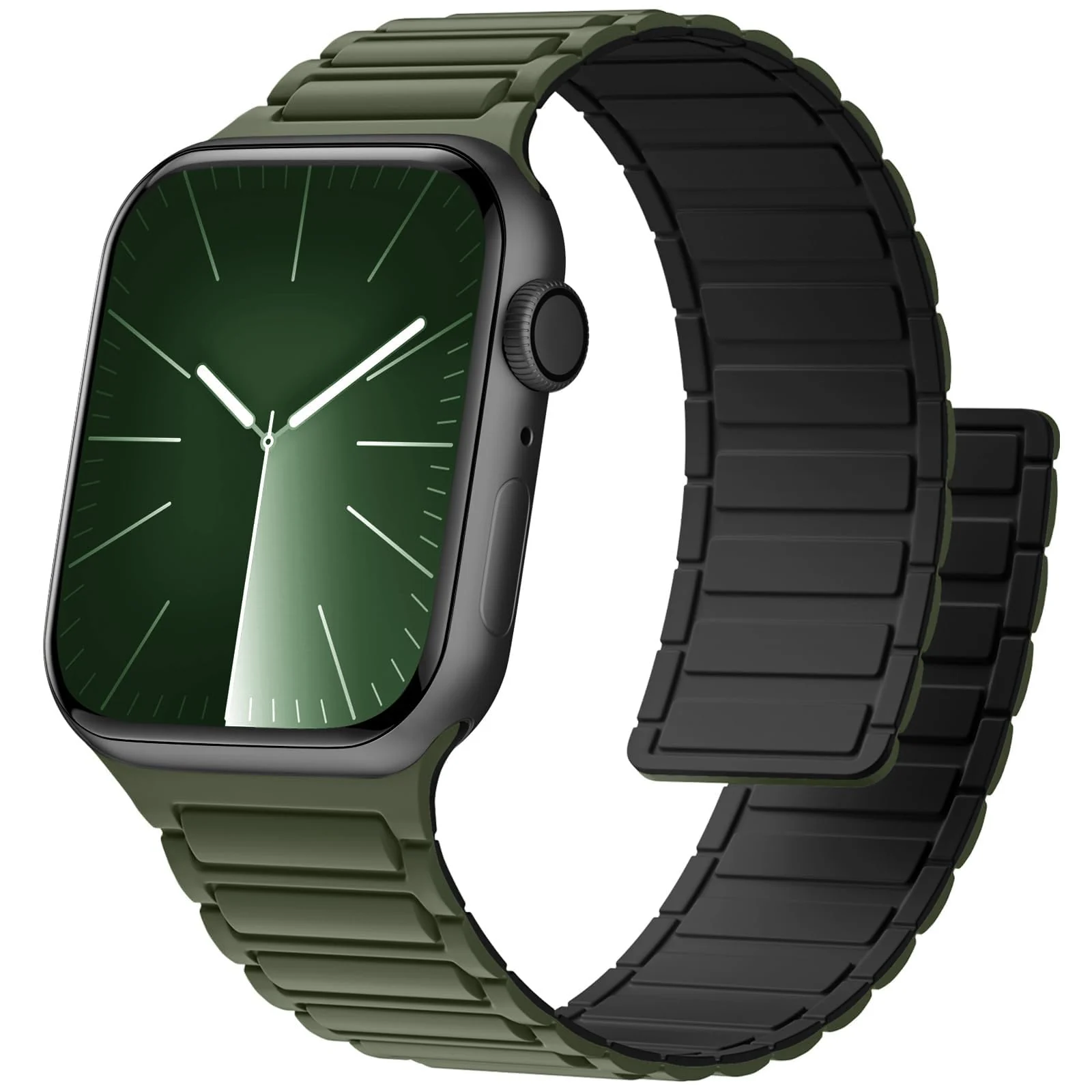 DL3 Mobilak Silicone Straps Compatible with Apple Watch Ultra Strap 49mm 46mm 45mm 44mm 42mm, Loop Band with Strong Magnetic Closure Designed for iWatch Ultra Ultra 2 Series 11 10 9 8 7 6 5 4 3 2 1 SE - A-Green/Black