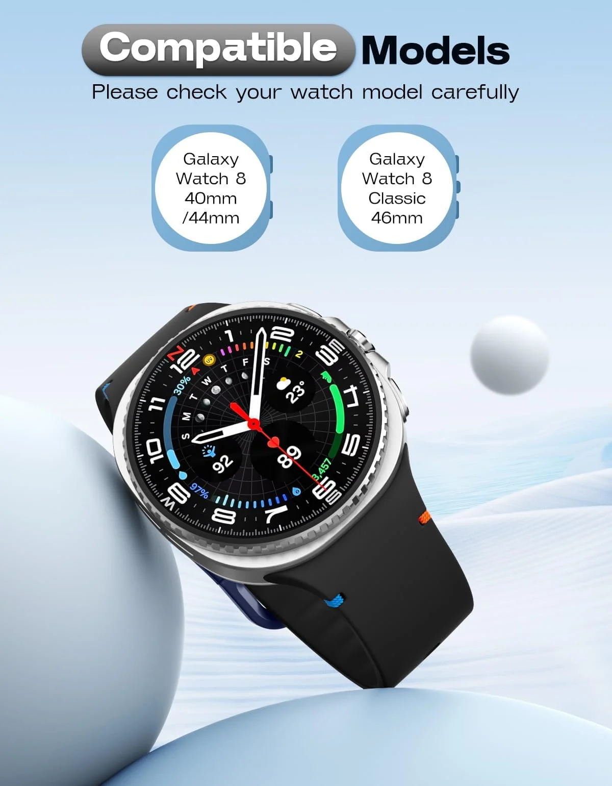 DL3 Mobilak Silicone Bands Compatible with Samsung Galaxy Watch 8 Band 40mm 44mm, Galaxy Watch 8 Classic Band 46mm, Waterproof Soft Wristband Sport Strap for Galaxy Watch 8 Bands 2025 Women Men - Black