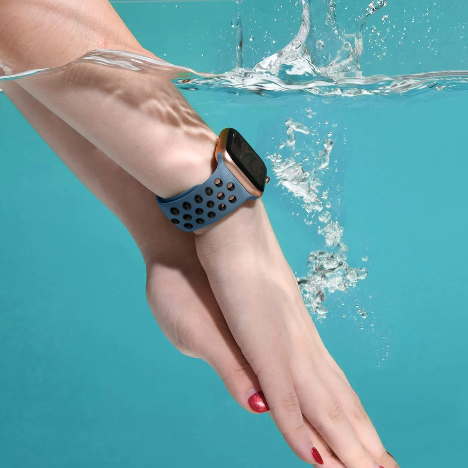 DL3 Mobilak Sport Strap For Apple Watch 49mm 45mm 44mm 42mm 41mm 40mm 38mm, Breathable Silicone Double Hole Band, for iWatch Ultra 2 Series 9 8 7 6 5 4 3 SE (&, 42mm/44mm/45mm/49mm) - Teal Blue & Black