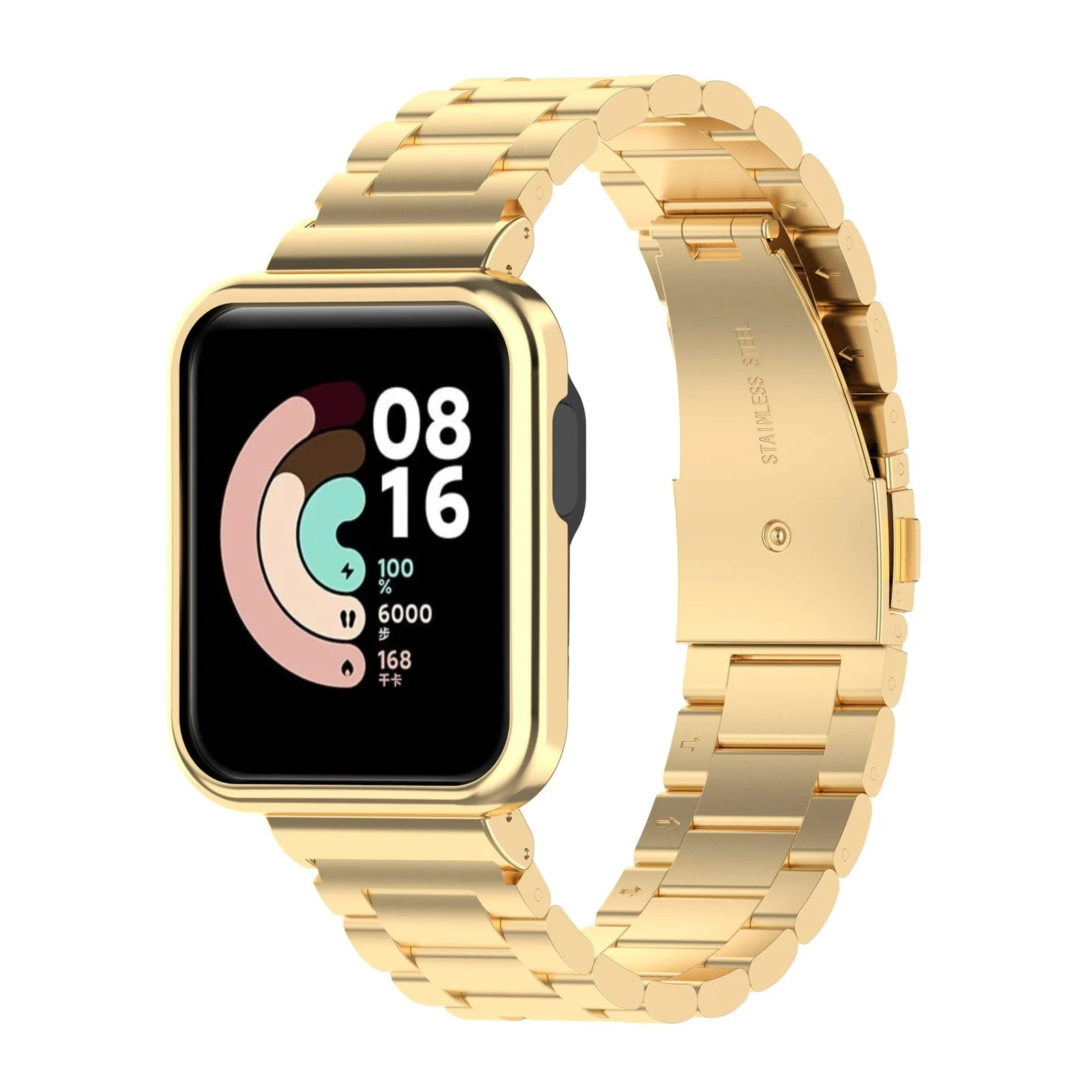 Dl3 Mobilak Compatible with Xiaomi Mi Watch Lite/Redmi Watch1 Band With Case, Metal Stainless Steel Bands Adjustable Wristbands Smartwatch Accessories Strap With Cover for Women Men (Pink)