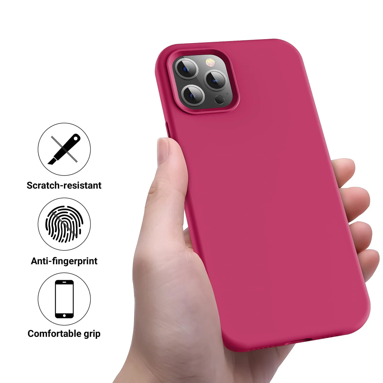 DL3 Mobilak Liquid Silicone Case for iPhone 15 Pro Max, Supports wireless charging, Shock-absorbing protection, Scratch-resistant surface - Rose Red