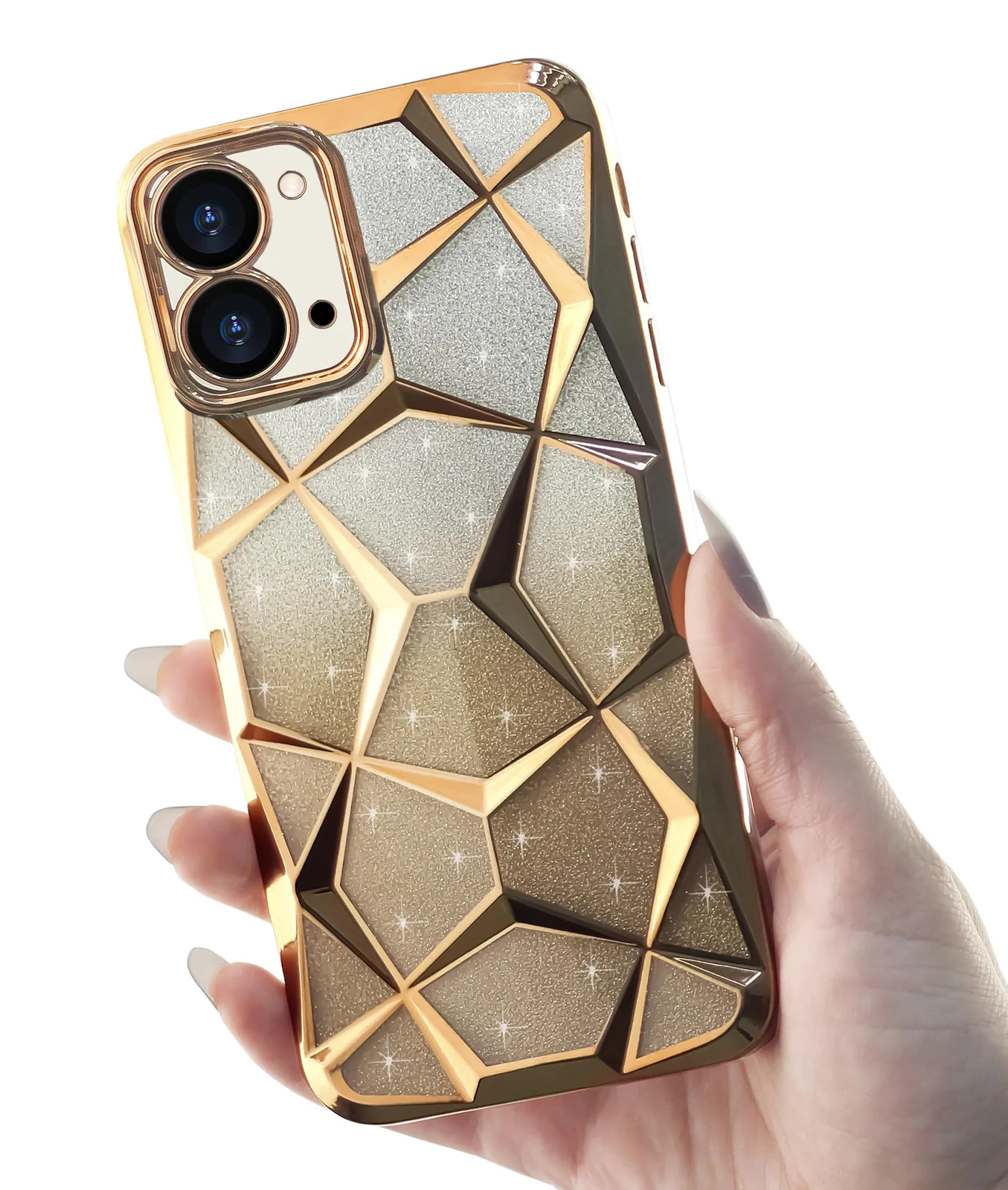 DL3 Mobilak Compatible with Xiaomi Redmi 15C 4G/5G Case Plating Bling Gradient Glitter Clear Cover Soft TPU Silicone Cute Camera Protection Shockproof Back for Women Girls Case - Gold