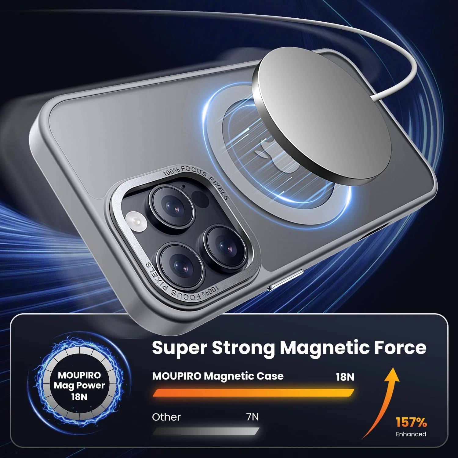 DL3 Mobilak Translucent Matte Case for iPhone 14 Pro Max 6.7-inch, Compatible with MagSafe accessories, Supports wireless charging, Built-in magnetic car-mount support - Gray