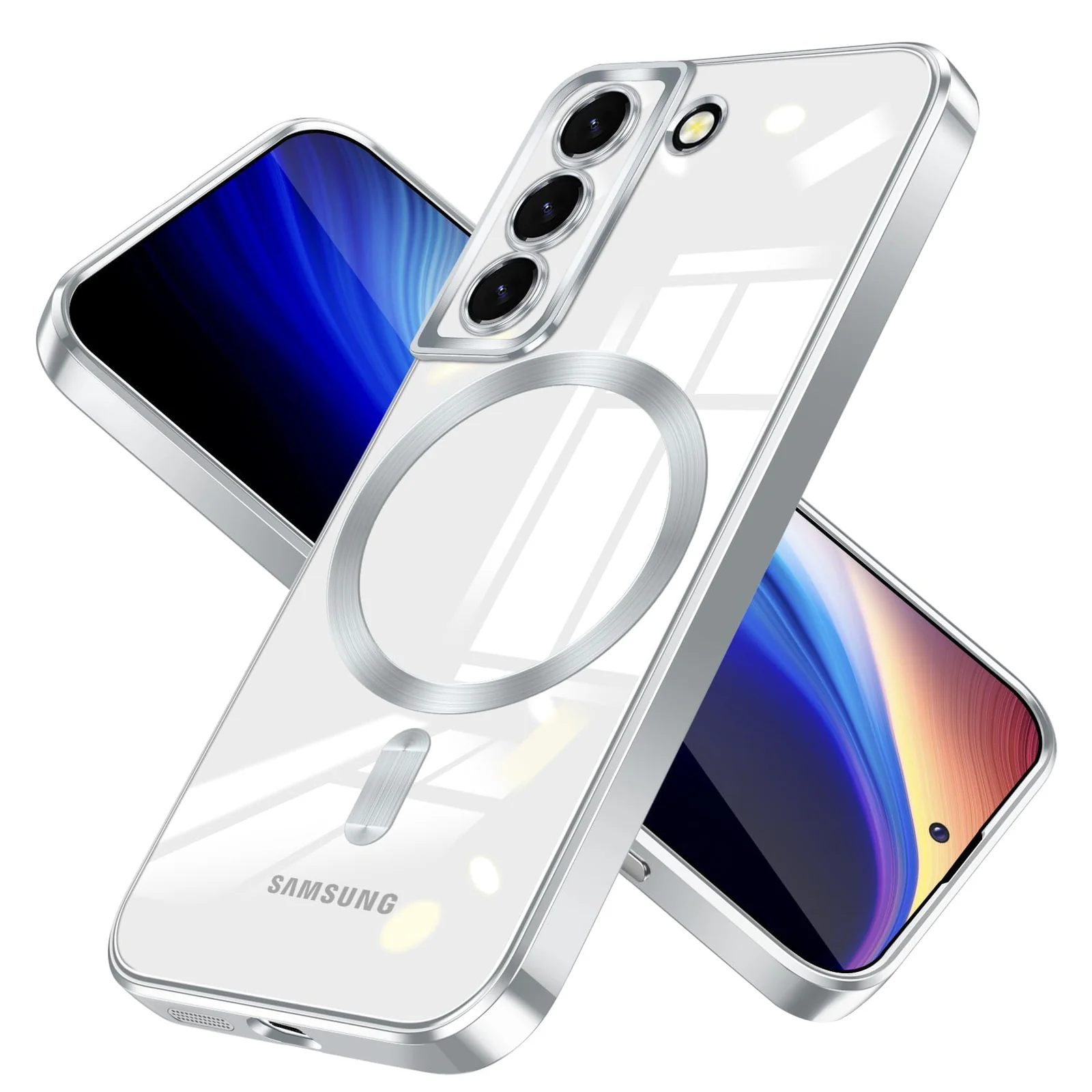 DL3 Mobilak Clear MagSafe-Compatible Magnetic Case for Samsung Galaxy S21 FE 5G with Camera Protection and Shockproof Design - Silver