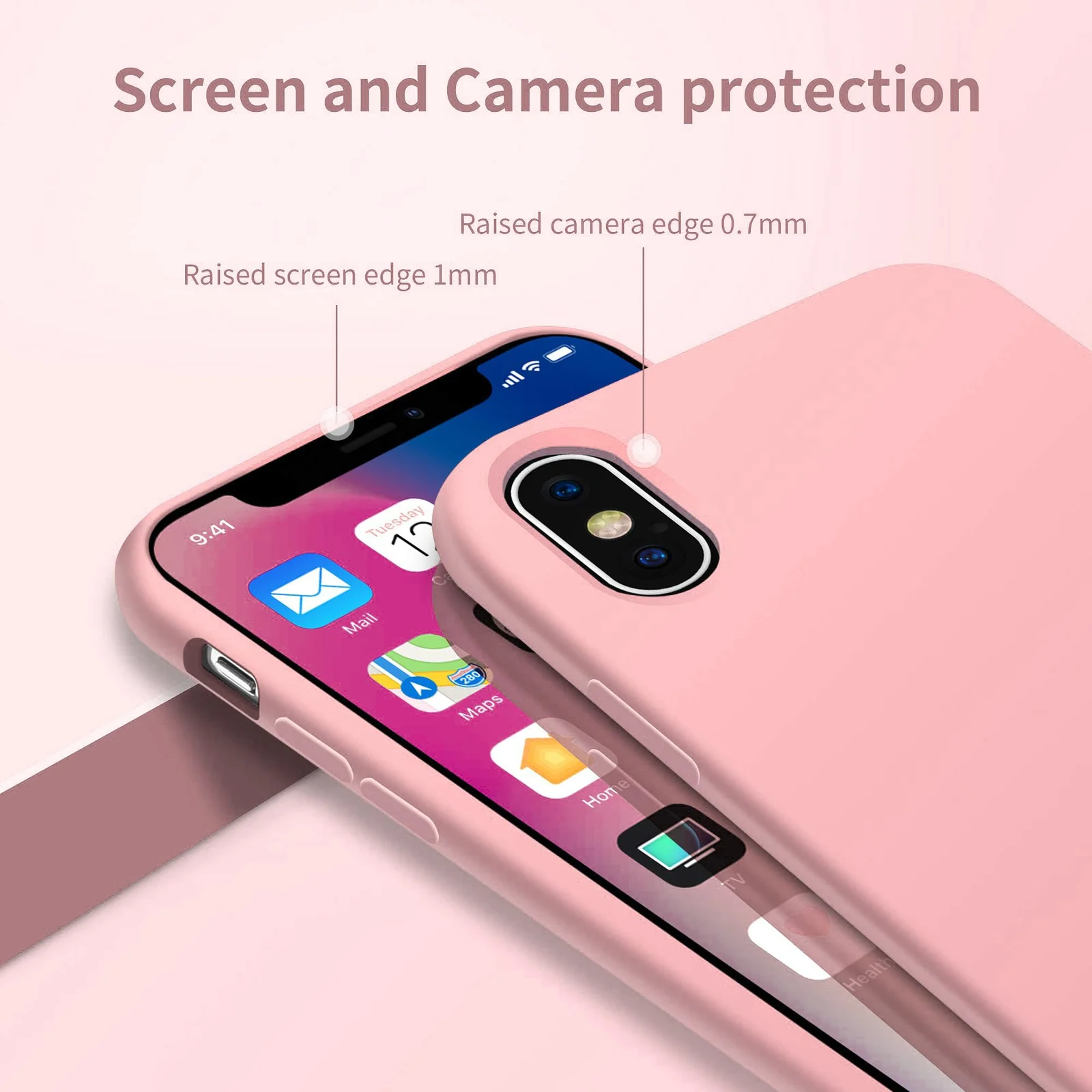 DL3 Mobilak Compatible with iPhone X/iPhone XS Case, Liquid Silicone Case, Full Body Protective Cover, Shockproof, Slim Phone Case, Anti-Scratch Soft Microfiber Lining - Pastel Pink 2