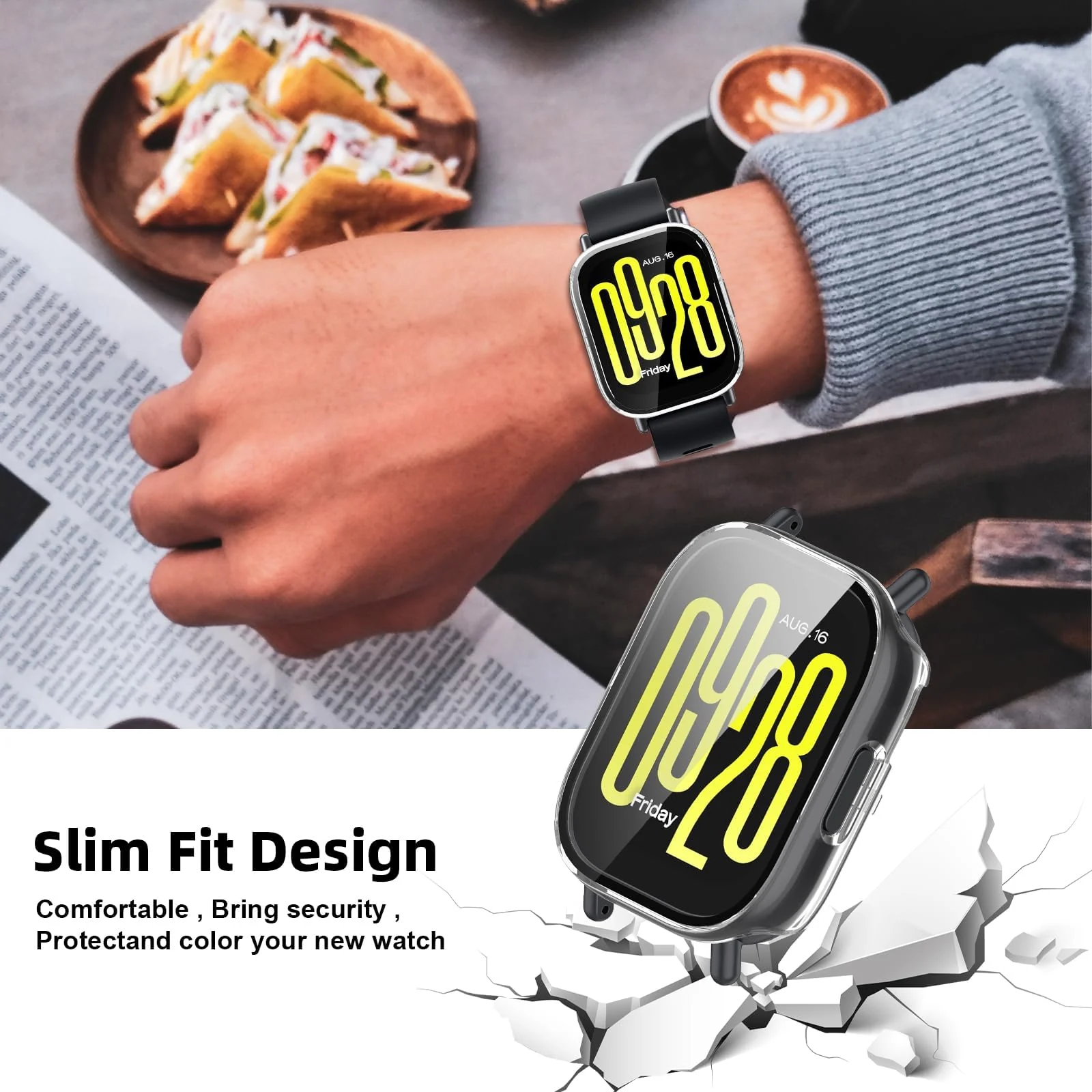 DL3 Mobilak Case with Screen Protector for Xiaomi Redmi Watch 5 Active, Bumper Full Coverage Hard PC Overall Protective Cover, Built-in Tempered Glass Film High Sensitivity - Clear