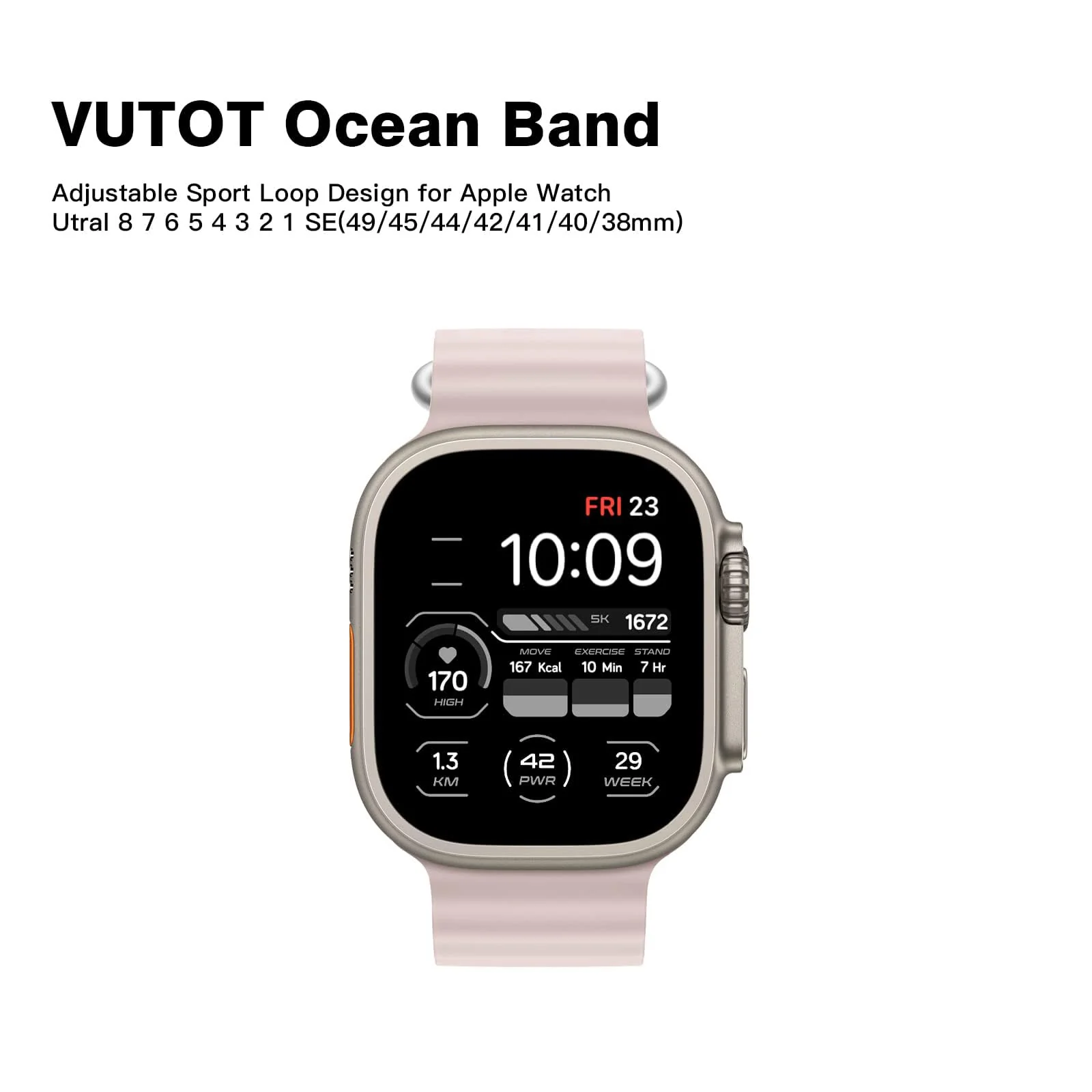 DL3 Mobilak Ocean Band For Apple Watch Ultra 49mm 45mm 44mm 42mm, Waterproof Soft Silicone Sport Wristbands Replacement Strap iWatch Ultra SE 8 7 6 5 4 3 2 1 (Sand, 42MM/44MM/45MM/49MM) - Pink Sand
