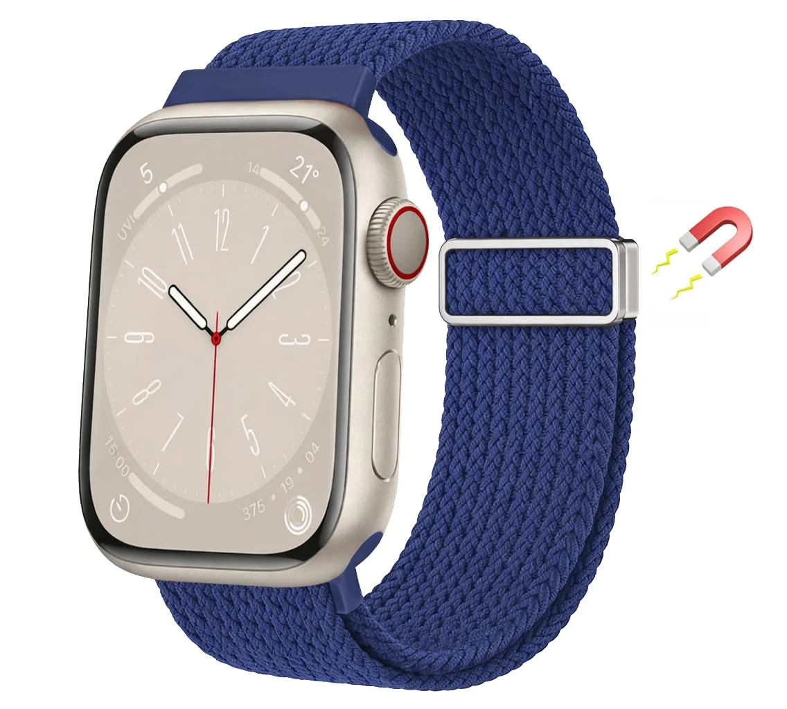 DL3 Mobilak Sport Solo Loop Compatible with Apple Watch Band 42mm 44mm 45mm 46mm 49mm for Women Men, Magnetic Strap Stretchy Braided Wristband for iWatch Series 11 10 9 8 7 6 5 4 3 Ultra 3 2 1 SE SE2 - B-Blue
