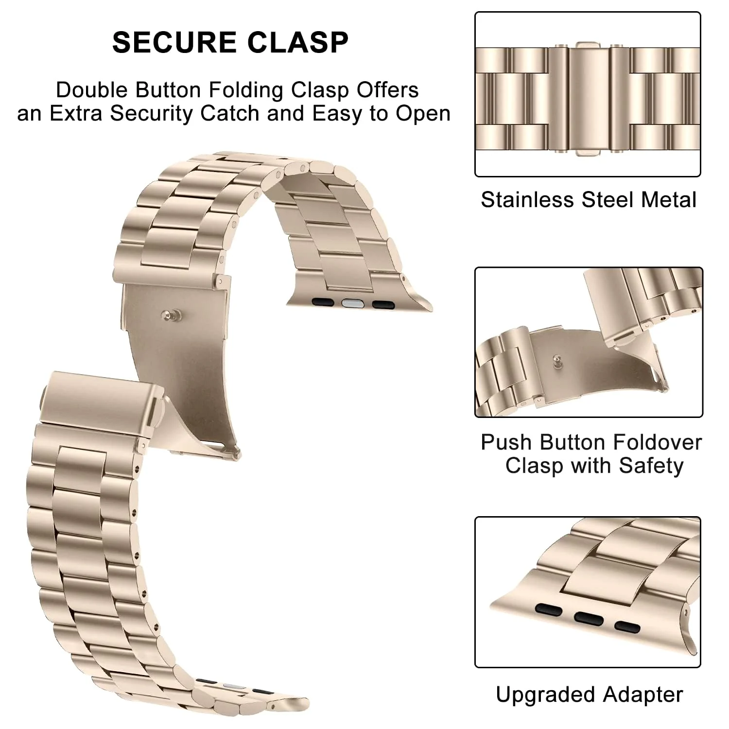 DL3 Mobilak Stainless Steel Band with Case Compatible with Apple Watch Band 45mm Series 9/8/7, Men Woman Business Strap with Protective Bumper Cover for iWatch Series 7/8/9 45mm - StarLight