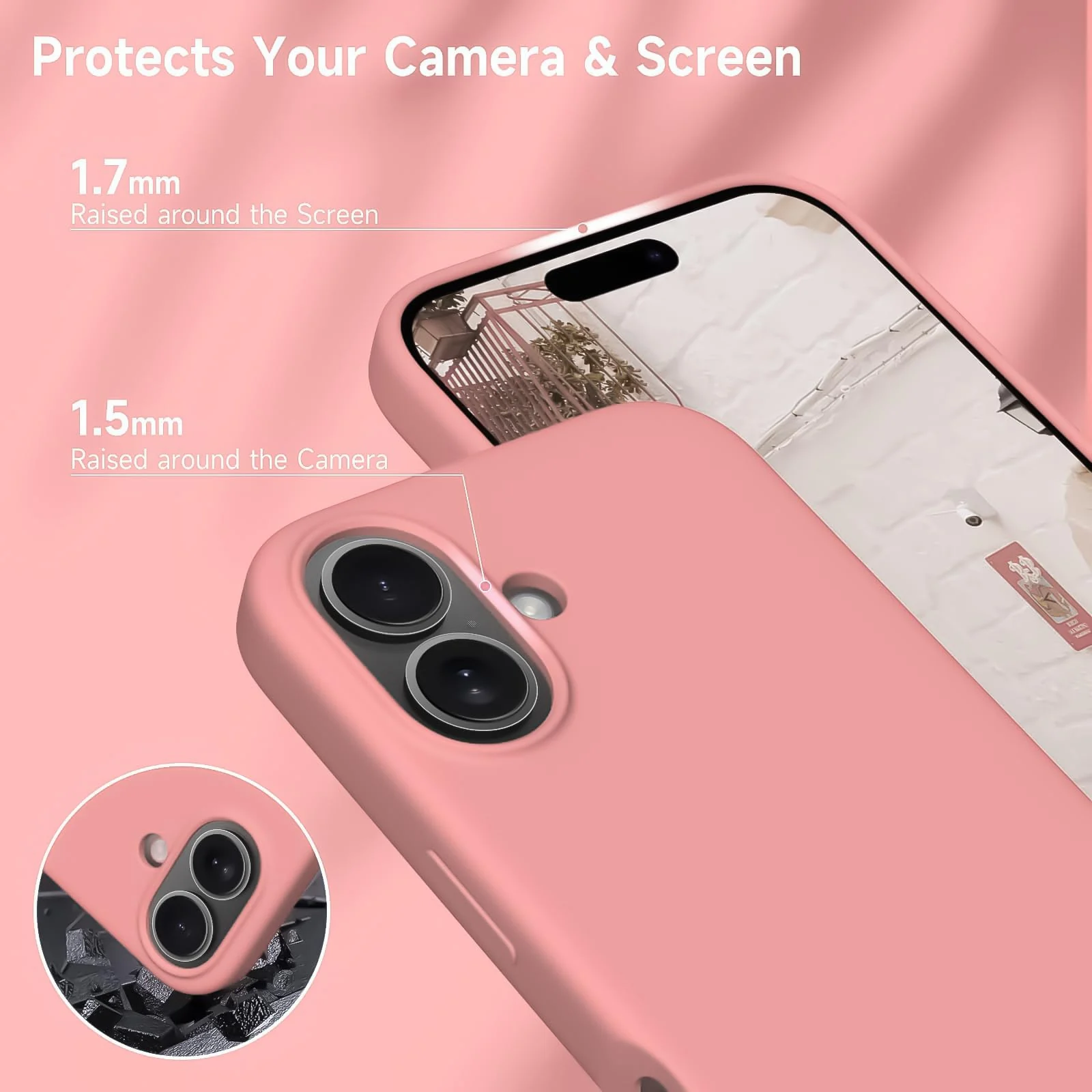 DL3 Mobilak Liquid Silicone Protective Case for iPhone 16+ Plus 6.7-Inch with Microfiber Lining and Shockproof Design - Pastel Pink