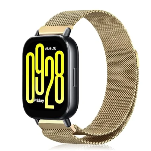 Dl3 Mobilak Bracelet for Xiaomi Redmi Watch 5 Active/5 Lite, Milanese Magnetic Clasp Stainless Steel Metal Band 22MM Watch Strap for Xiaomi Watch S4/S4 Sport/S3/S1/S1 Pro/S1 Active/2/2 Pro (Gold)