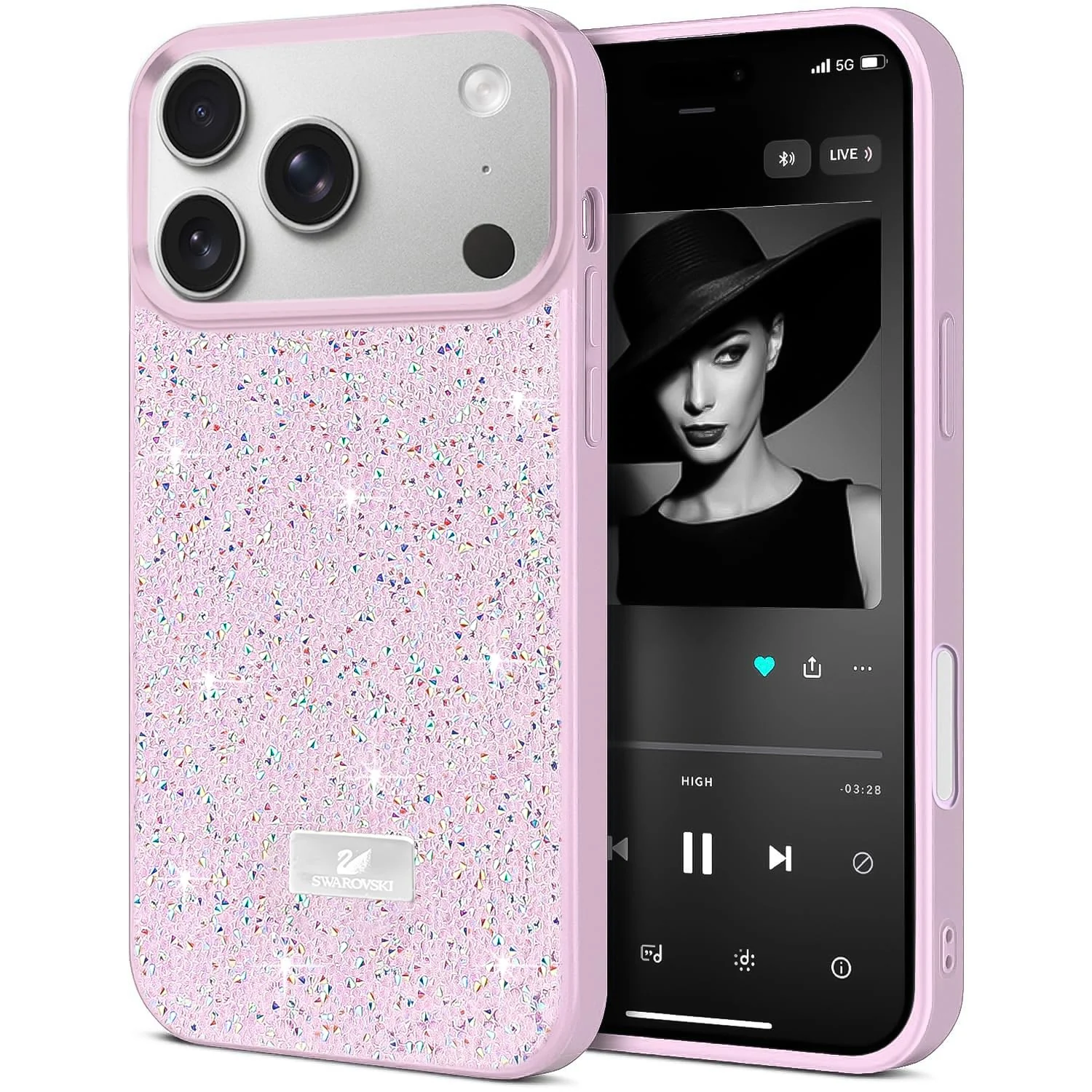 DL3 Mobilak Glitter Rhinestone Protective Case for iPhone 17 Pro with Shockproof Design - Pink 2