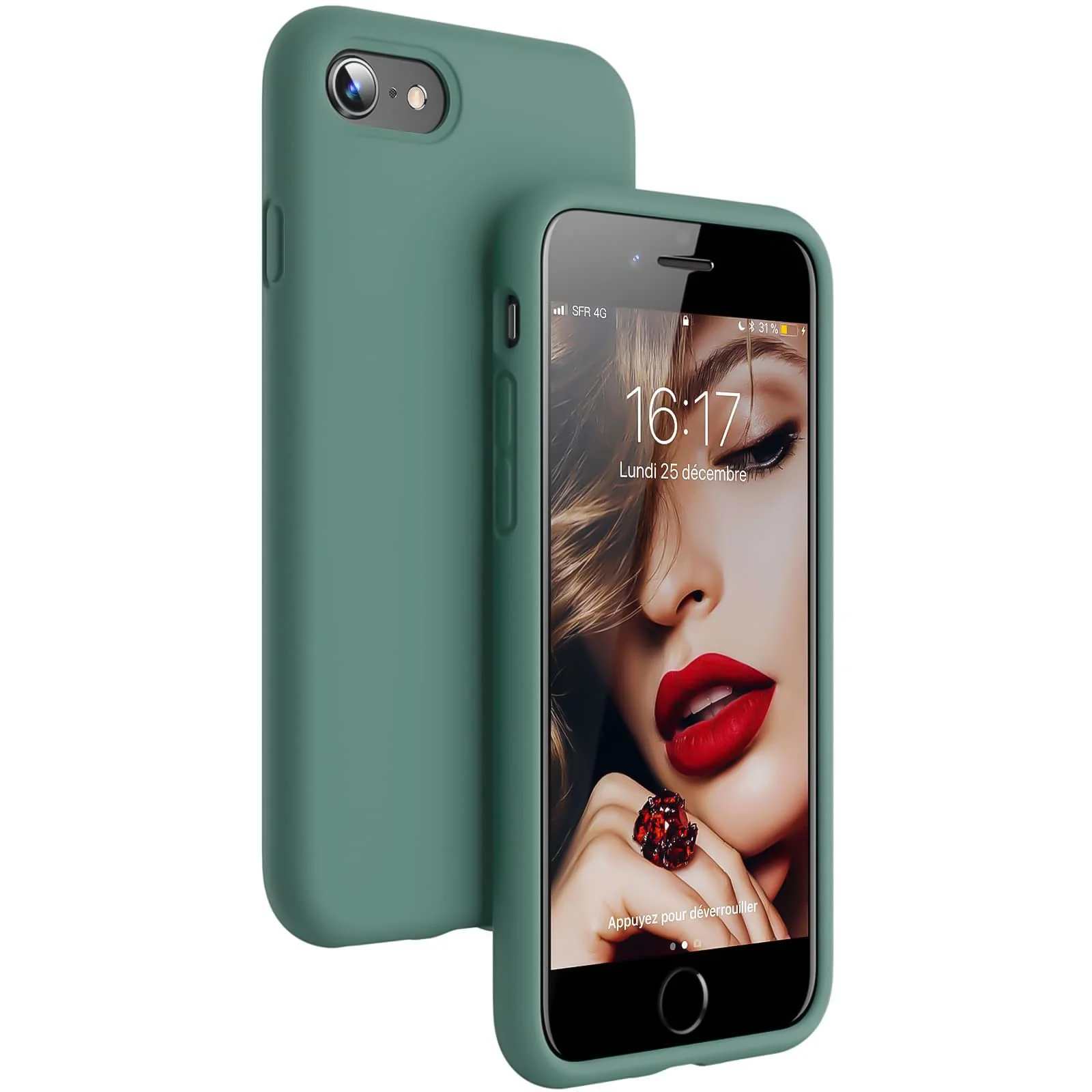 DL3 Mobilak Liquid Silicone Protective Case with Soft Microfiber Lining for iPhone SE 2022, SE 2020, iPhone 7, iPhone 8 - Pine Green