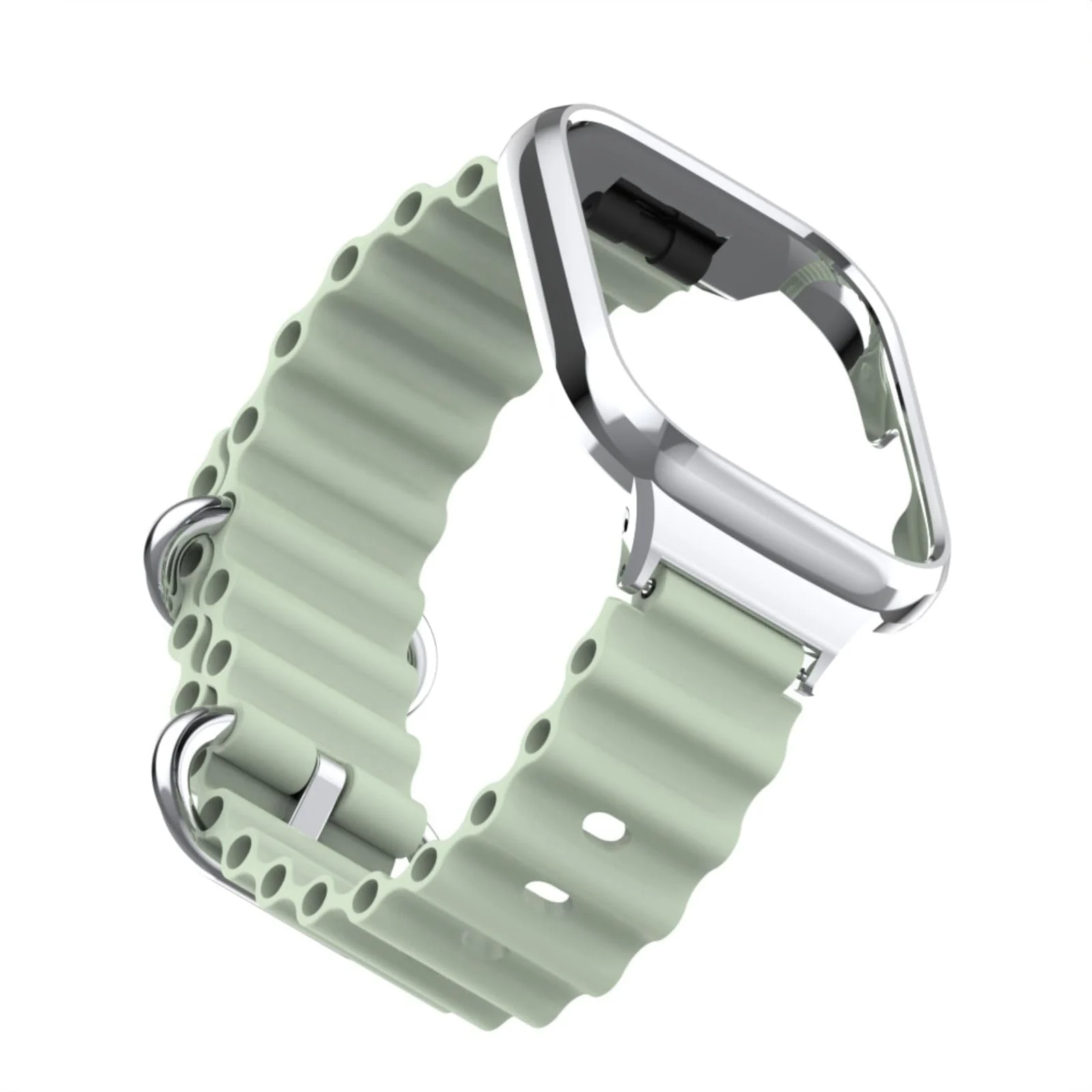 DL3 Mobilak Ocean Strap Compatible with Xiaomi Redmi Watch 2 Lite/Poco Watch/Horloge 2, Adjustable Silicone Strap with Metal Buckle, Band With Frame Metal Women Men Replacement Strap - Mint Green