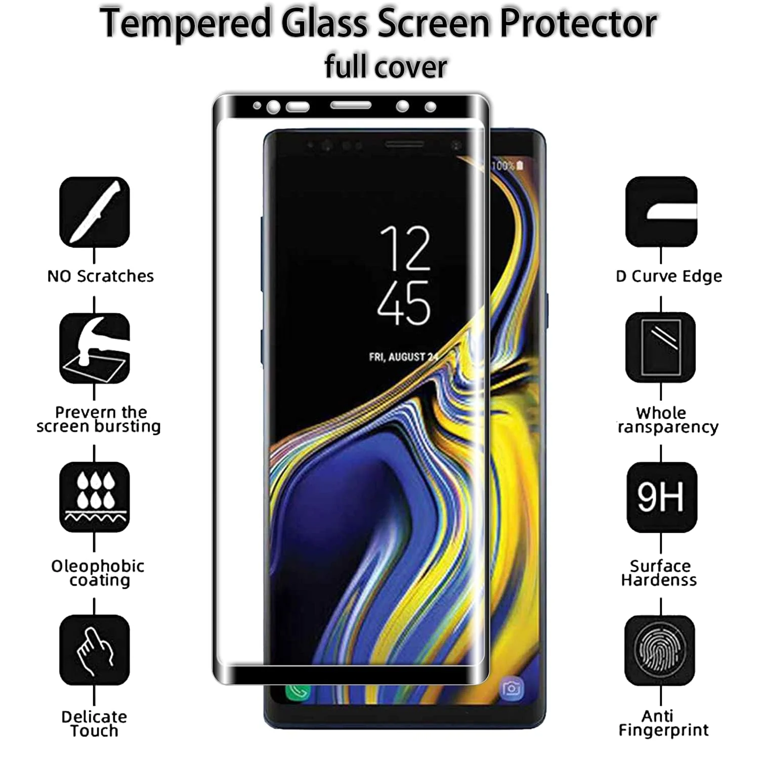 DL3 Mobilak Screen Protector for Samsung Galaxy Note 9, Tempered Glass Screen Saver Premium HD Protective, Scratch Resistant, NO-Bubble, 9H Hardness, Full Coverage Film - Clear