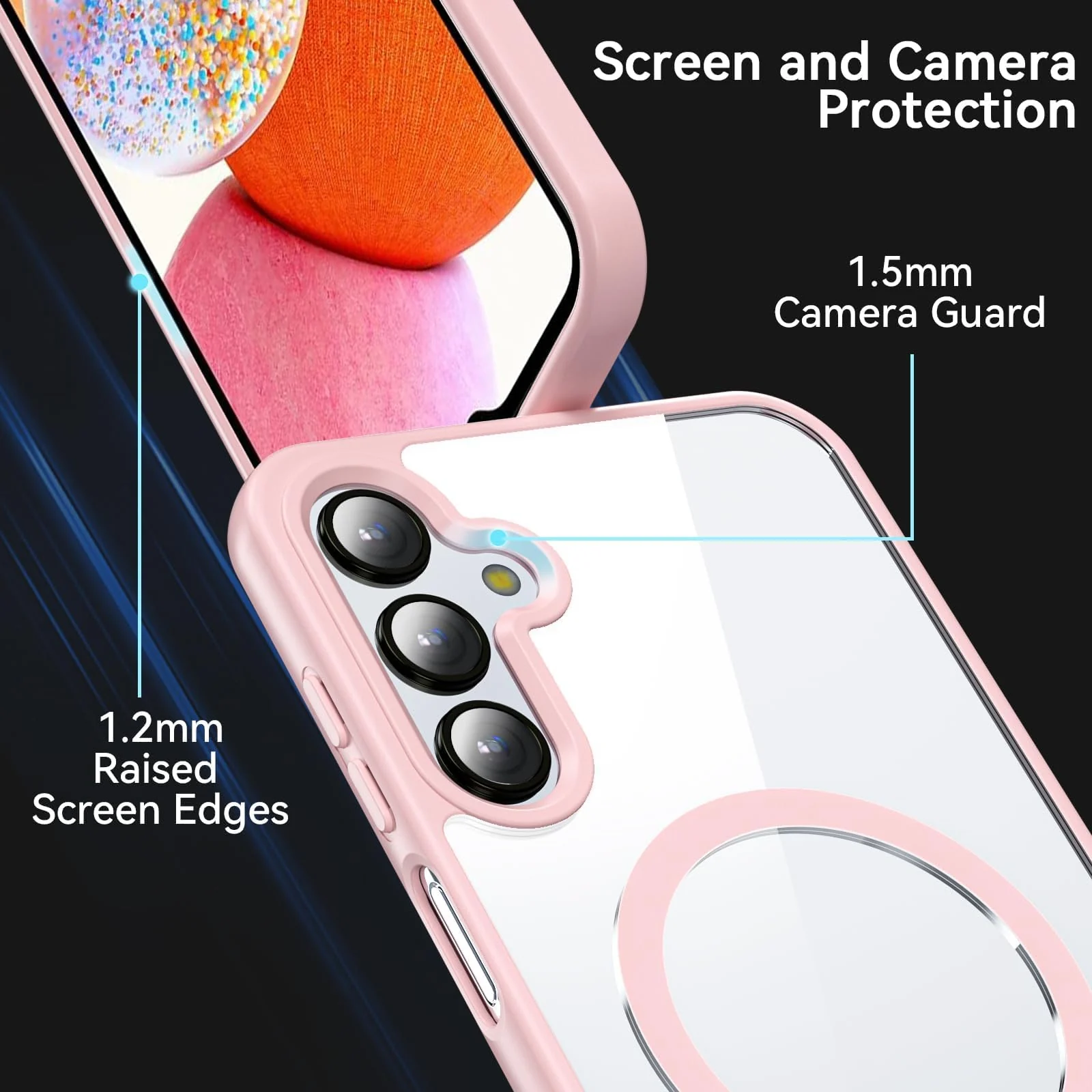 DL3 Mobilak Clear MagSafe-Compatible Magnetic Case for Samsung Galaxy A54 5G with Camera Protection and Magnetic Car-Mount Support - Pink