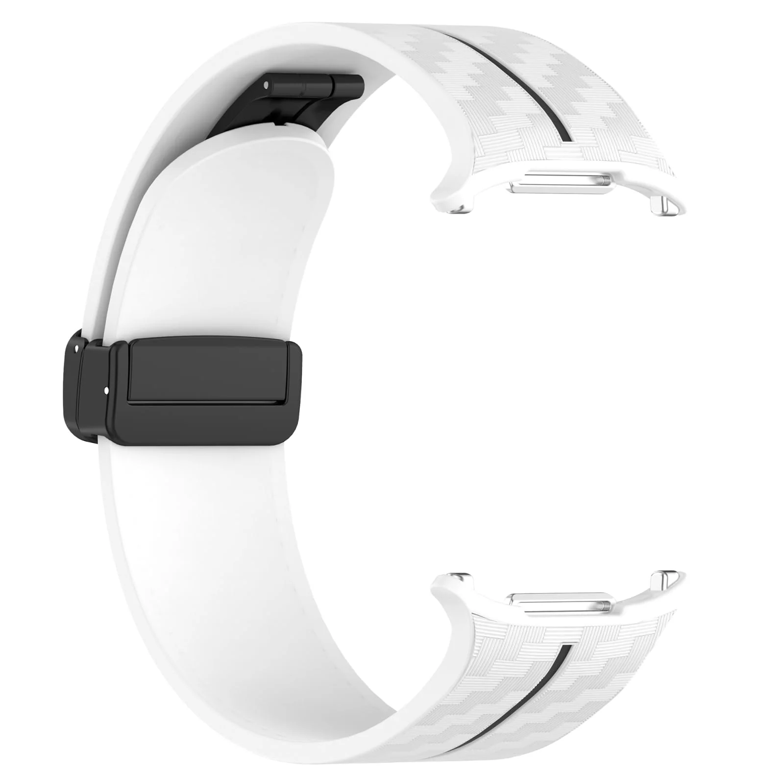 DL3 Mobilak Rubber Band Compatible with Samsung Galaxy Watch 7 Ultra 47mm Band (2024), Soft Sport Silicone Replacement Bands Carbon Fiber Magnetic Buckle for Galaxy Watch 7 Ultra Strap - White Black