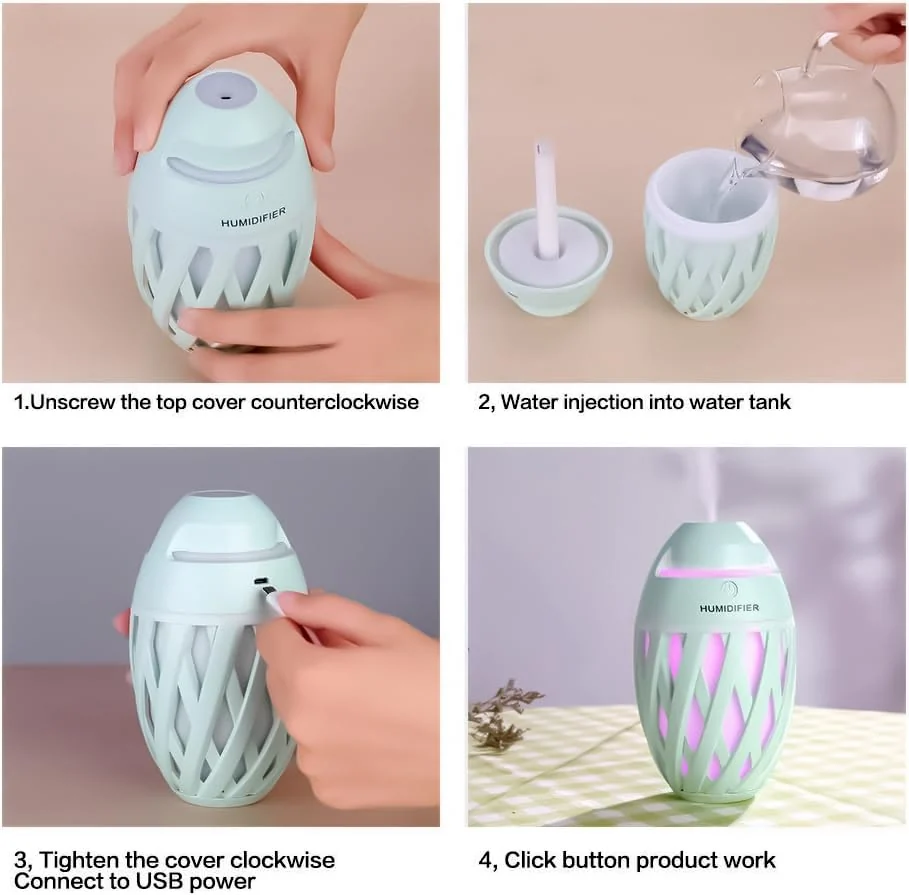 Mobigon Wood Cool Mist Ultrasonic Humidifier for Room Moisture, Aroma Diffuser for Home, 320ml Essential Oil Diffuser with 7 Colorful Night Light, Auto Shut-Off, Home, Office, car - Mint Green