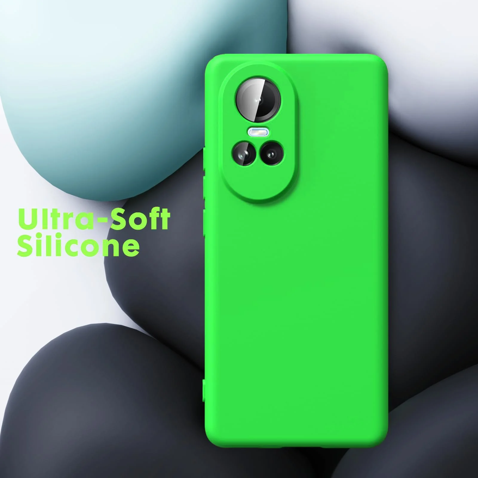 DL3 Mobilak Liquid Silicone Protective Case for OPPO Reno 10 5G / OPPO Reno 10 Pro 5G with Microfiber Lining and Shockproof Design - Neon Green
