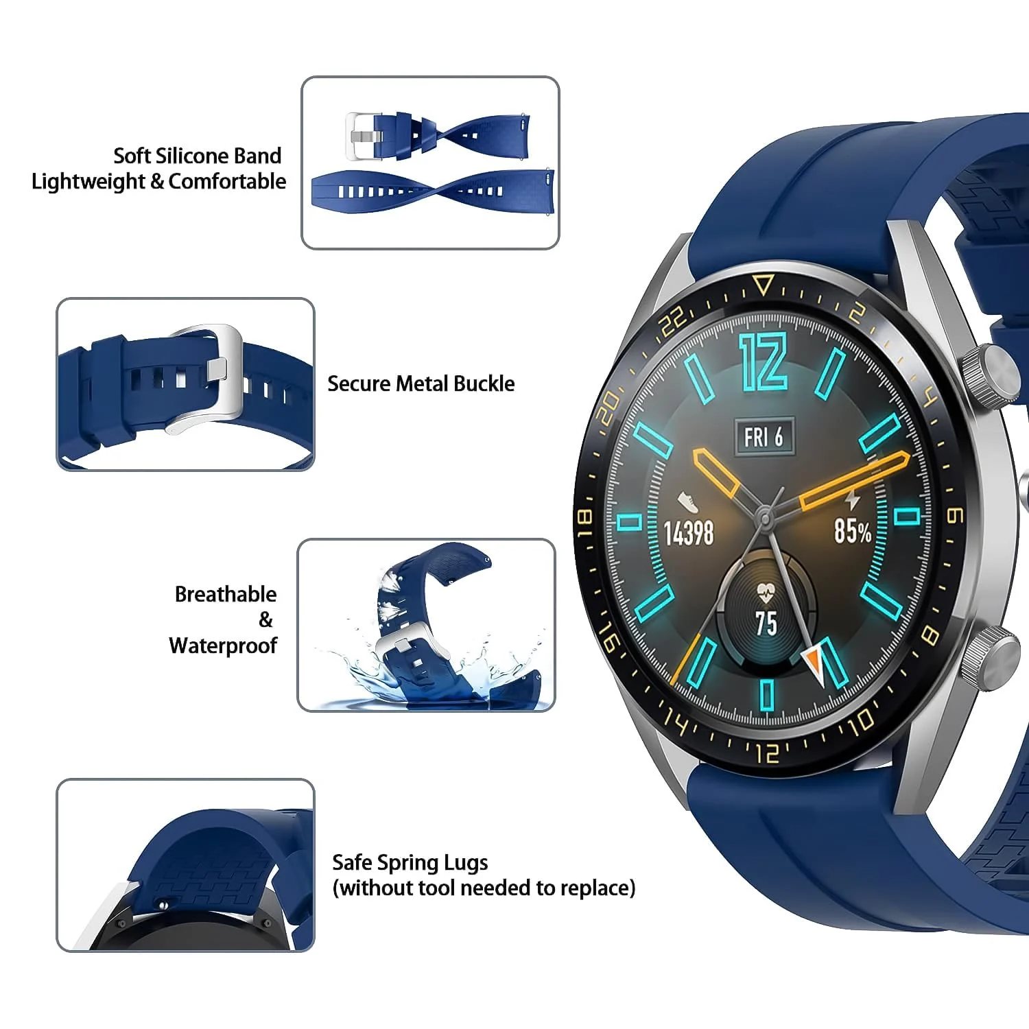 DL3 Mobilak Silicone Band 20MM For Samsung Gear Sport/Watch 6/5/4 40mm 44mm/Watch 6 Classic 43mm 47mm/ 5 Pro 45mm/S2 classic/Active 2 40mm 44mm/Amazfit GTS/2/2e/GTS3/3 Pro/GTS4/2 Mini - Blue
