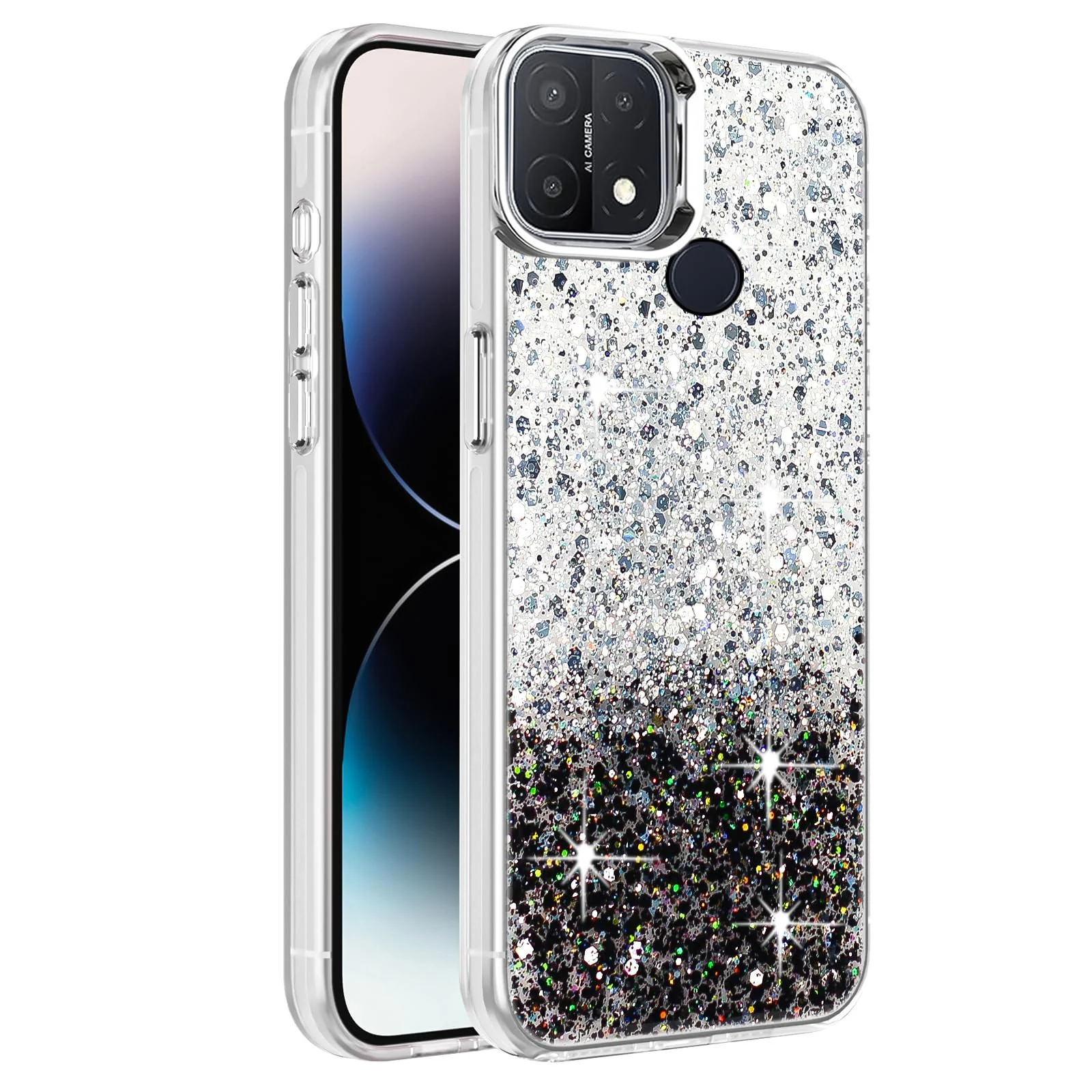 Oppo A15 / OPPO A15S — DL3 Mobilak Glitter Protective Case for OPPO A15 / OPPO A15S, Supports wireless charging, Camera protection, Shock-absorbing protection