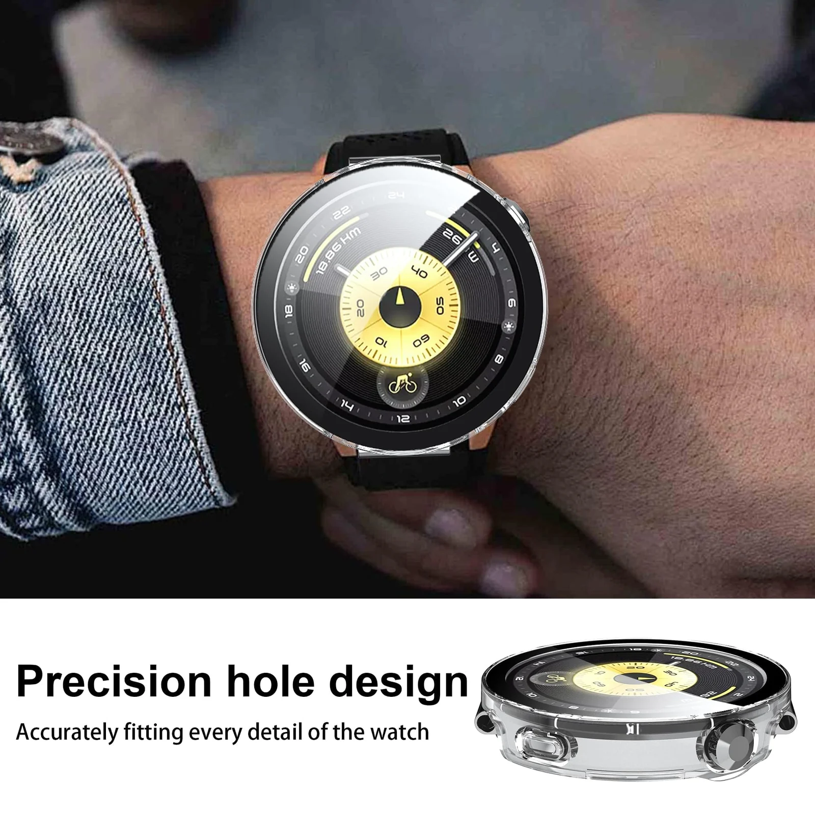 DL3 MOBILAK Full-Coverage Watch Case with Tempered Glass for Huawei Watch GT 6 41 mm, Clear