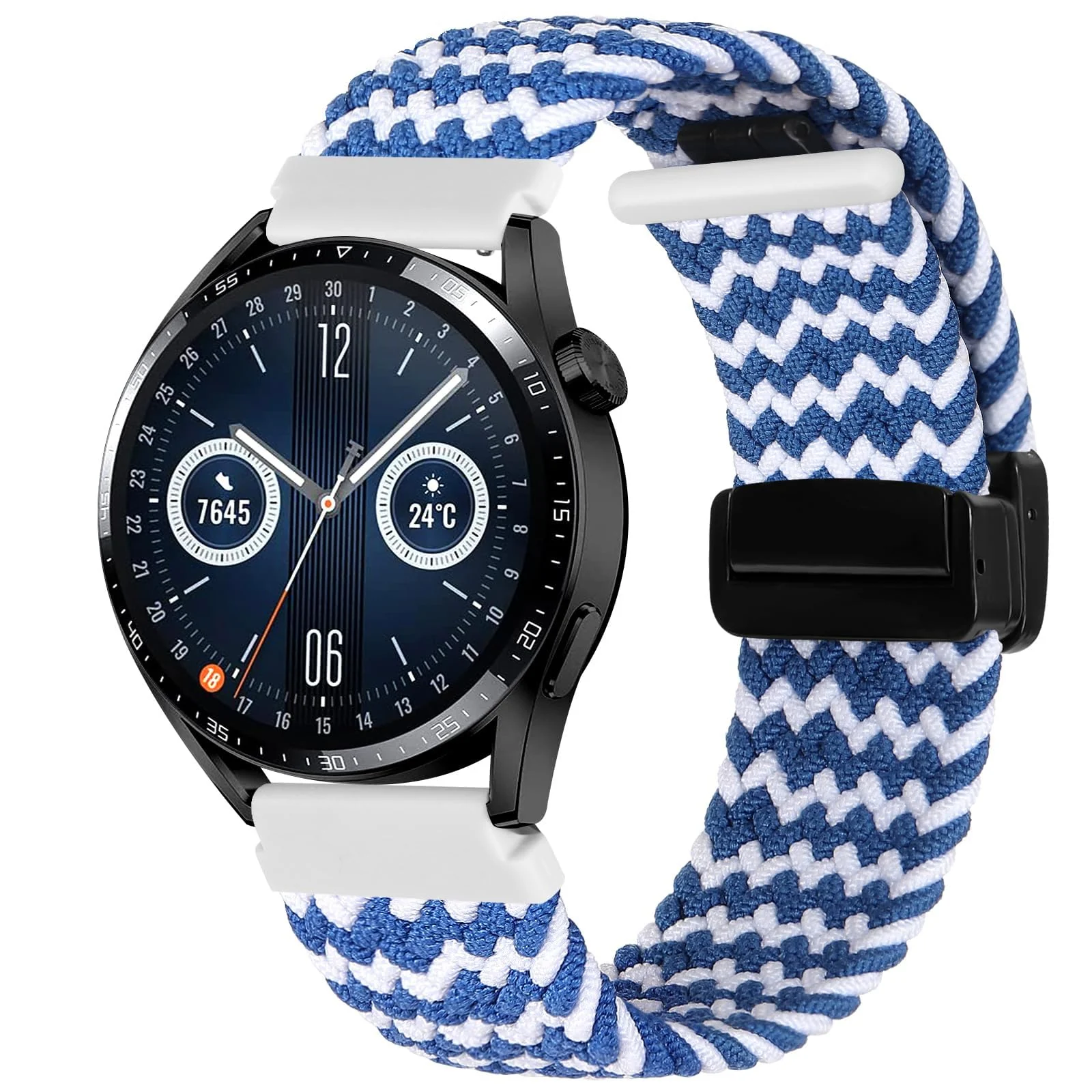 DL3 Mobilak 22mm Magnetic Band for Redmi Watch 5 Active/5 Lite/Samsung Galaxy Watch 3 45mm/Watch 46mm/Gear S3/Huawei watch GT6 GT5 46MM/GT2E/GT6 Pro/GT 5 Pro/Amazfit GTR 4/3, Stretchy Braided Nylon Sport Strap - Blue White