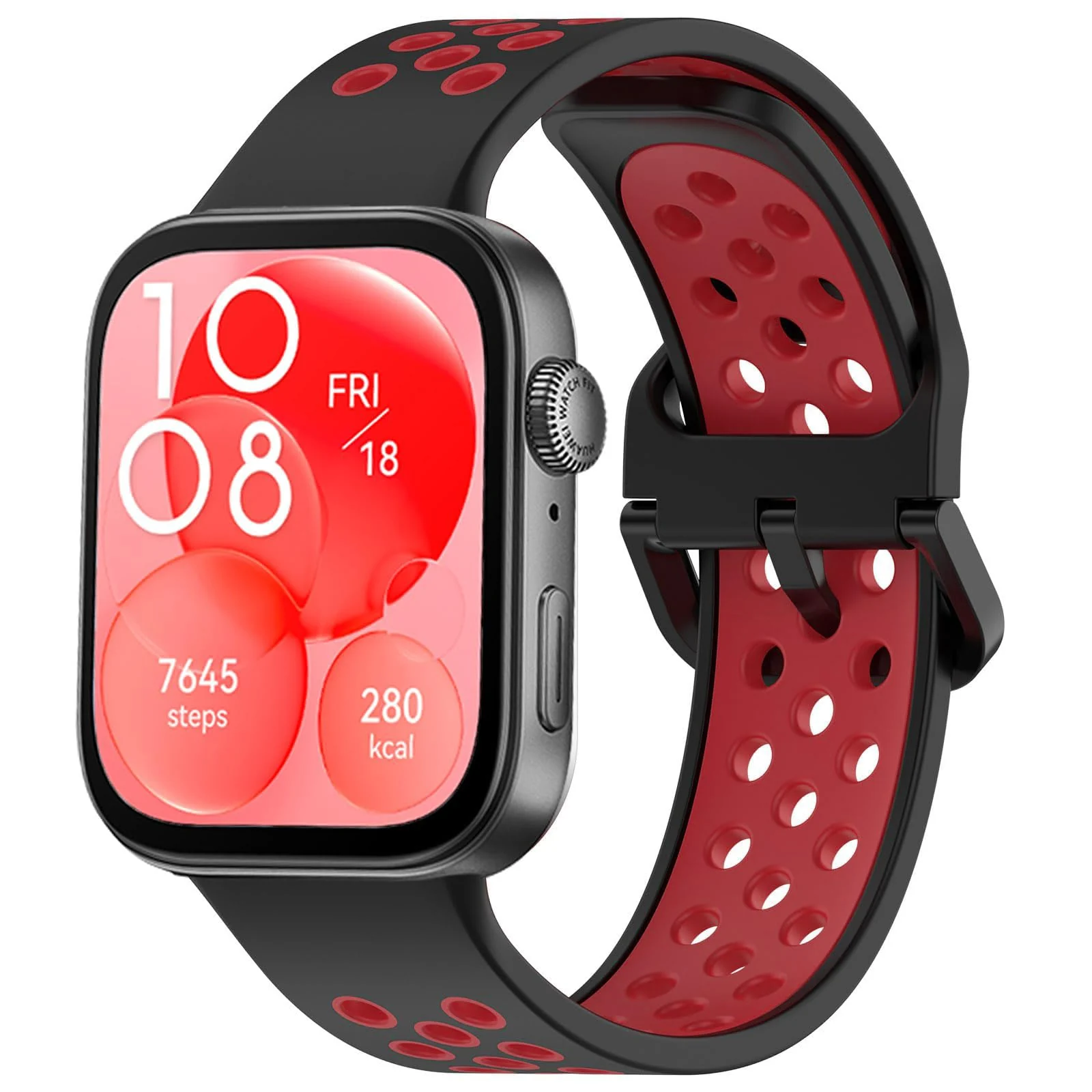 DL3 Mobilak Silicone Strap for Huawei Watch Fit 3, [Breathable] Soft Silicone Sport Wristband Bracelet Replacement Strap, Two-tone Strap, Adjustable Design, for Huawei Watch Fit3 - Black Red