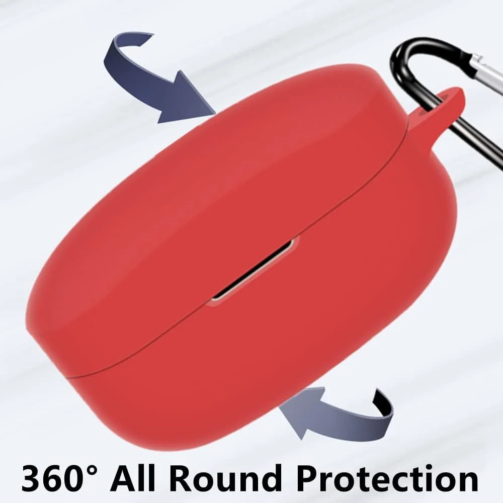 DL3 Mobilak Silicone Case Compatible with Sony WF-1000XM4 Earbuds, Soft Silicone Protective Case Cover, Shockproof Sleeve with Carabiner - Red