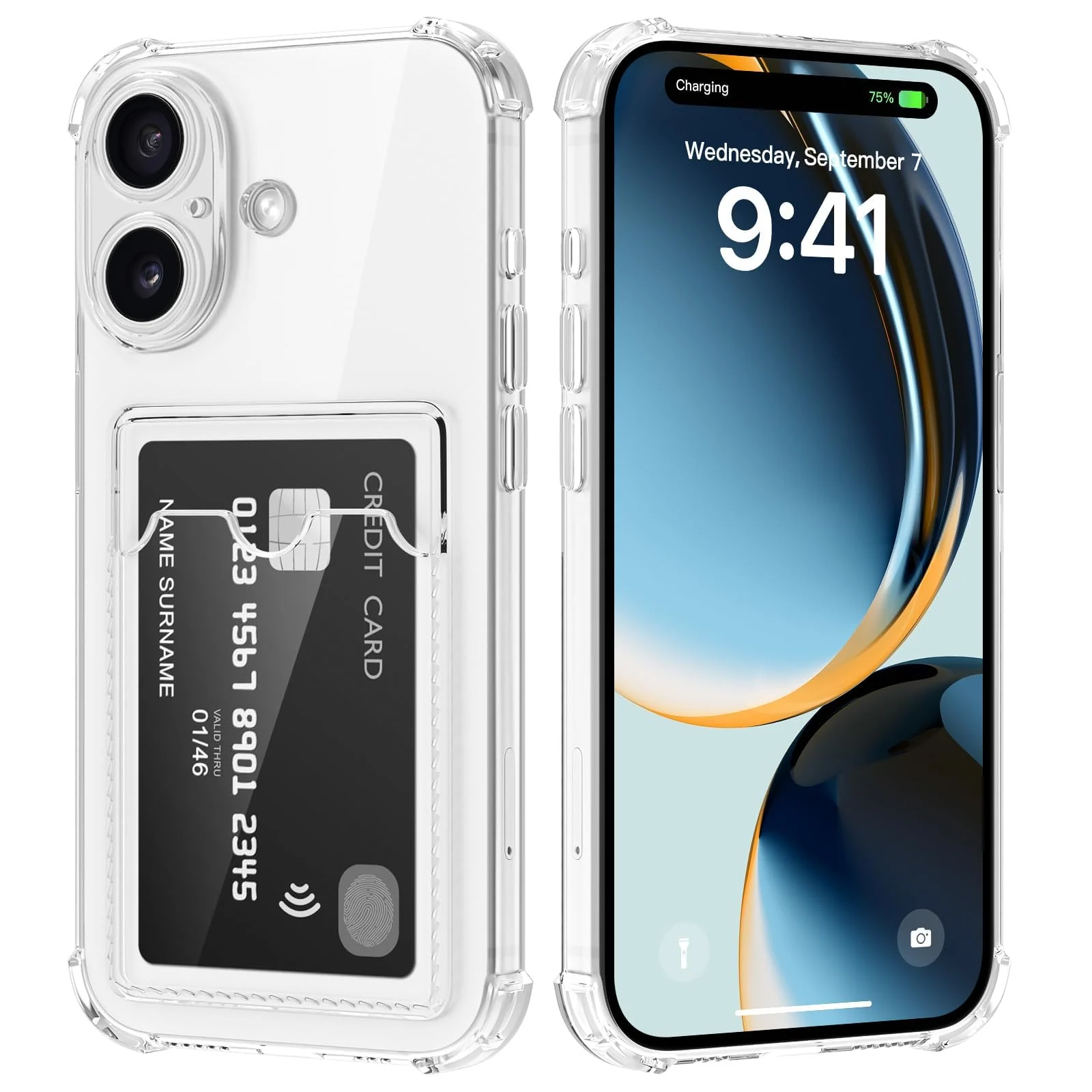 DL3 Mobilak iPhone 17 6.3-Inch Case Clear Card Holder Back Wallet Crystal Transparent Soft TPU Shockproof Bumper Corner Drop Protection Phone Case Cover With Camera Lens Protection - Transparent
