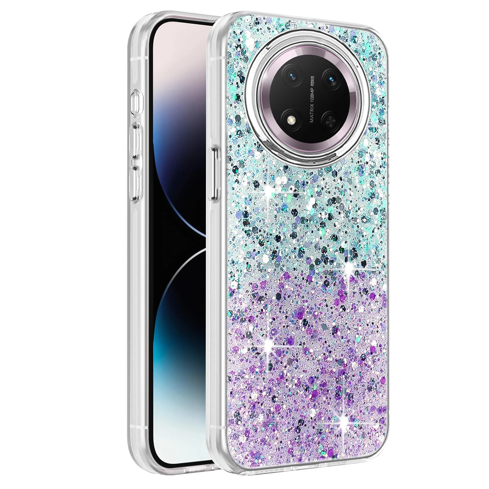 DL3 Mobilak Glitter Protective Case for Honor X9C, Supports wireless charging, Camera protection, Shock-absorbing protection - Green Purple