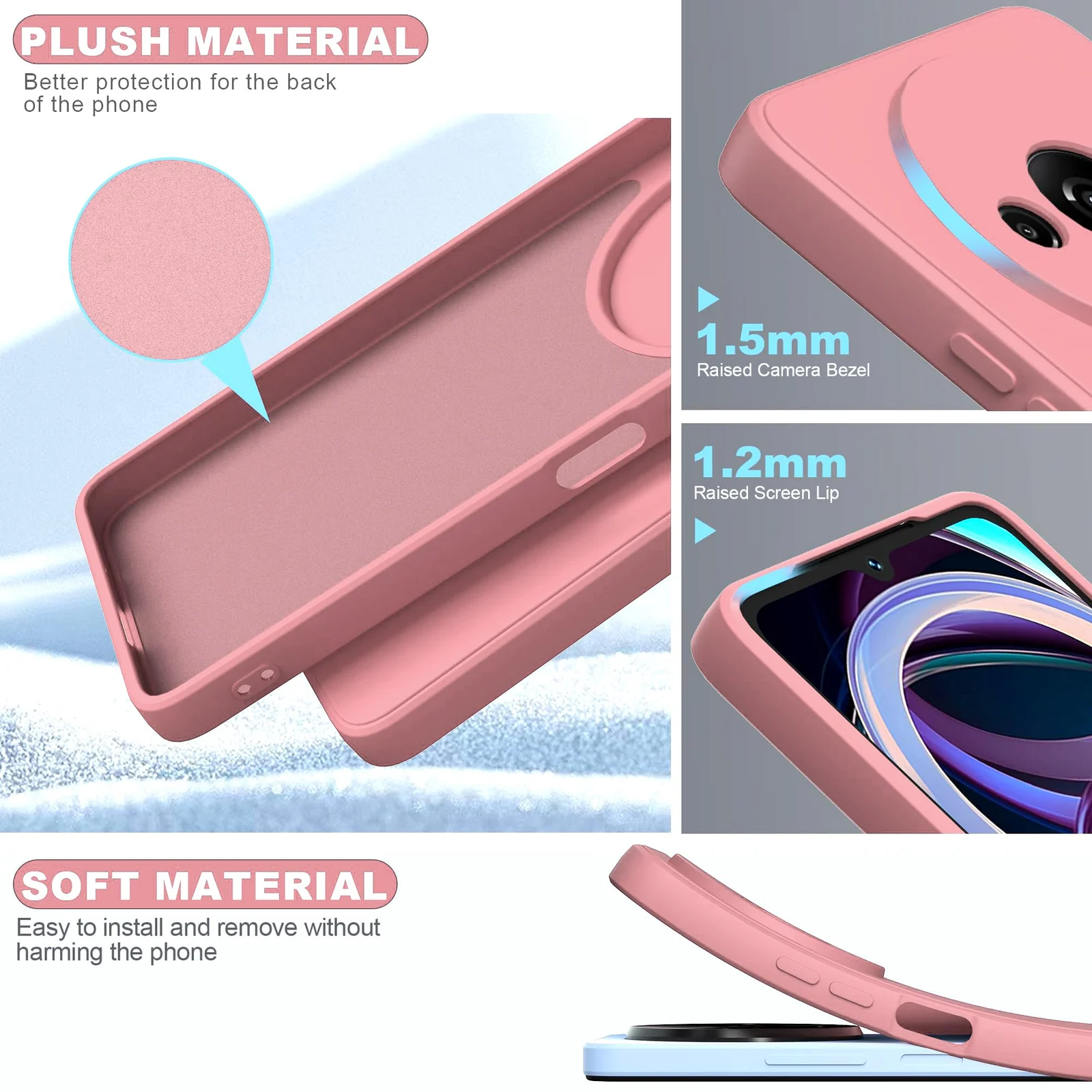 DL3 Mobilak Xiaomi Redmi A3 Case, Soft Flexible Liquid Silicone Gel Rubber Bumper Cover, Full Body Shockproof Protective Phone Case - Pink