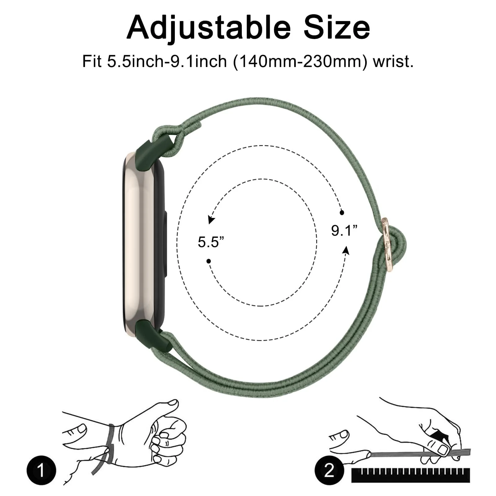 DL3 Mobilak Strap for Xiaomi Mi Band 10 / Xiaomi Mi Band 9 / Xiaomi Mi Band 8, Elastic Nylon Straps, Adjustable Breathable Replacement Bracelet for Xiaomi Smart Band 8/9/10 for Women Men - Green