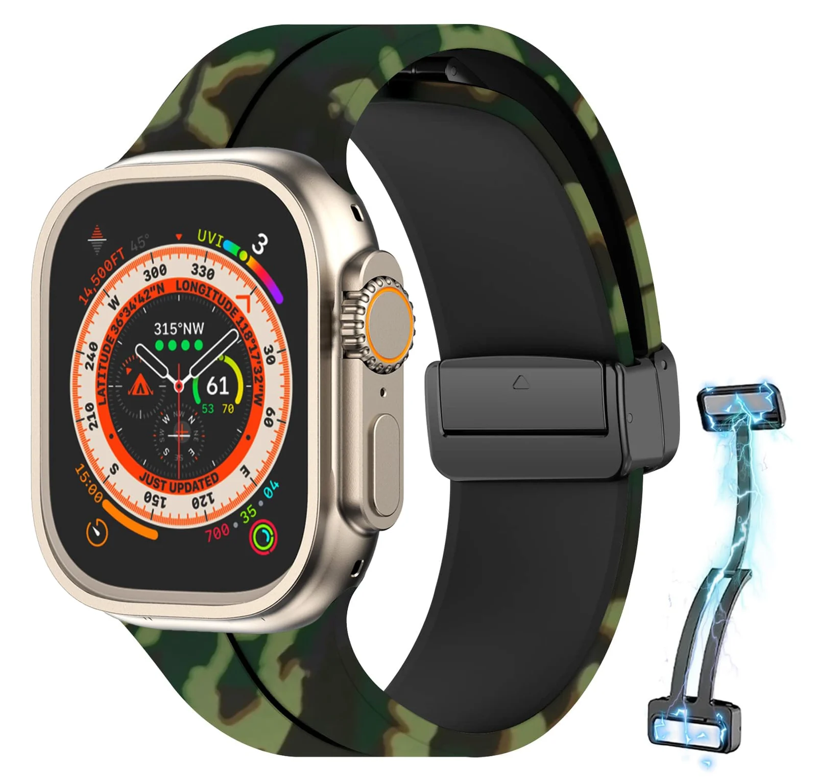 DL3 Mobilak Magnetic for Apple Watch Ultra Band 49mm 45mm 44mm 41mm 40mm 38mm 42mm, Soft Sport Silicone Strap for iwatch Series 9 8/7/6/5/4/3/2/SE/Ultra 2 (Camouflage, 38mm/40mm/41mm) - Camouflage Green