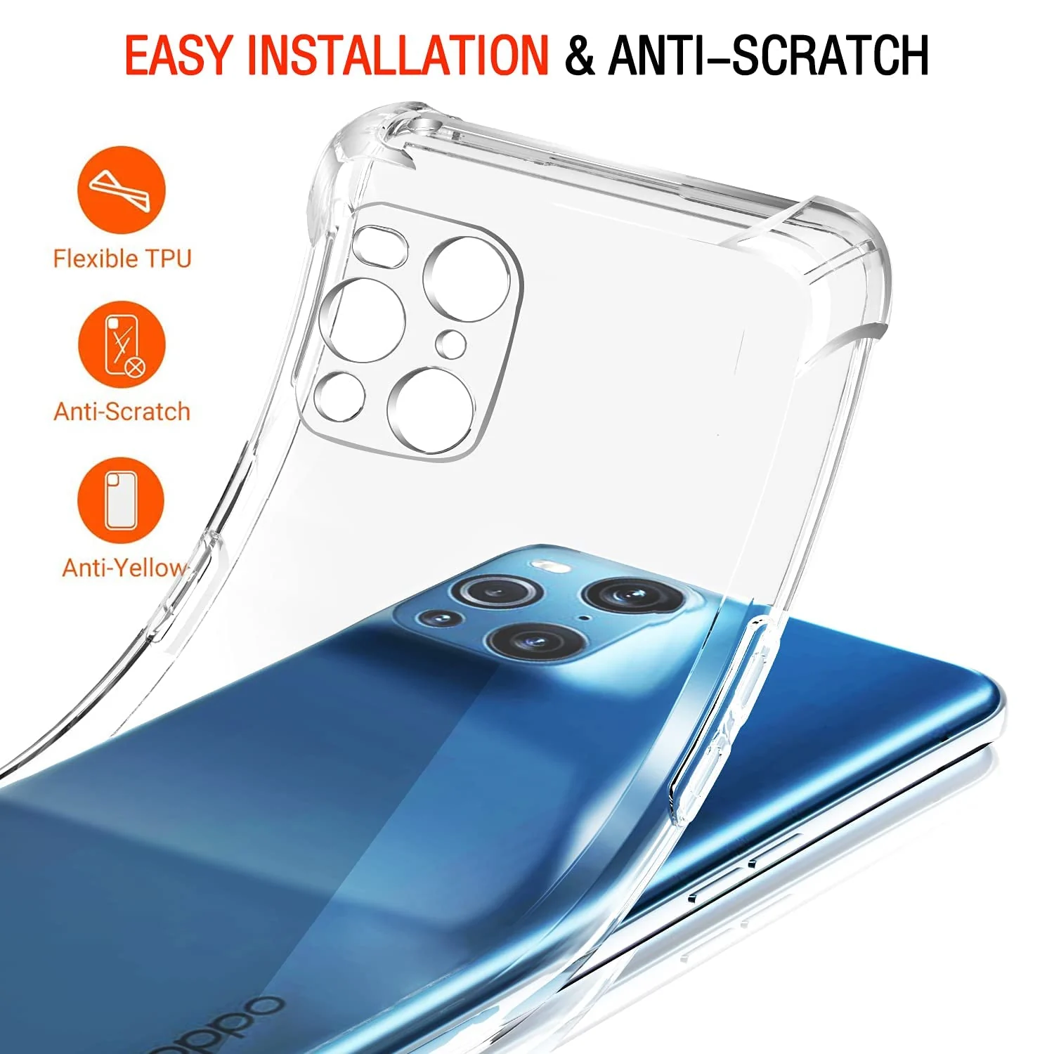 DL3 Mobilak Case Compatible with OPPO Find X3 Pro/Find X3, Cover Silicone Transparent TPU Gorilla Anti-shock Protector Camera Shockproof Corners - Clear